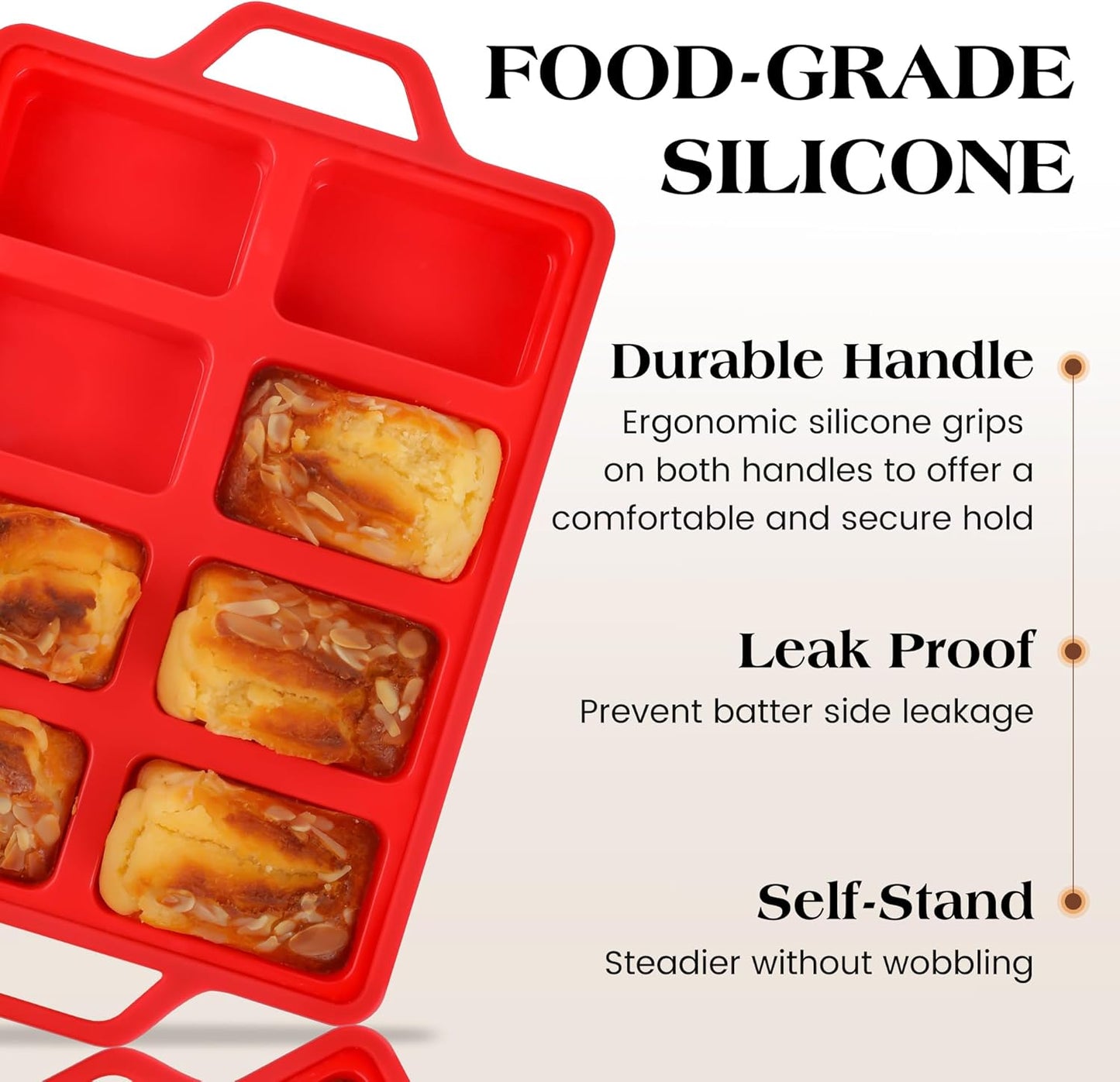 1 Pc Mini Loaf Pans Silicone, Nonstick Small Bread Pans for Baking, Tiny Meatloaf Pan with Metal Reinforced Frame 8 Cavity (Red)