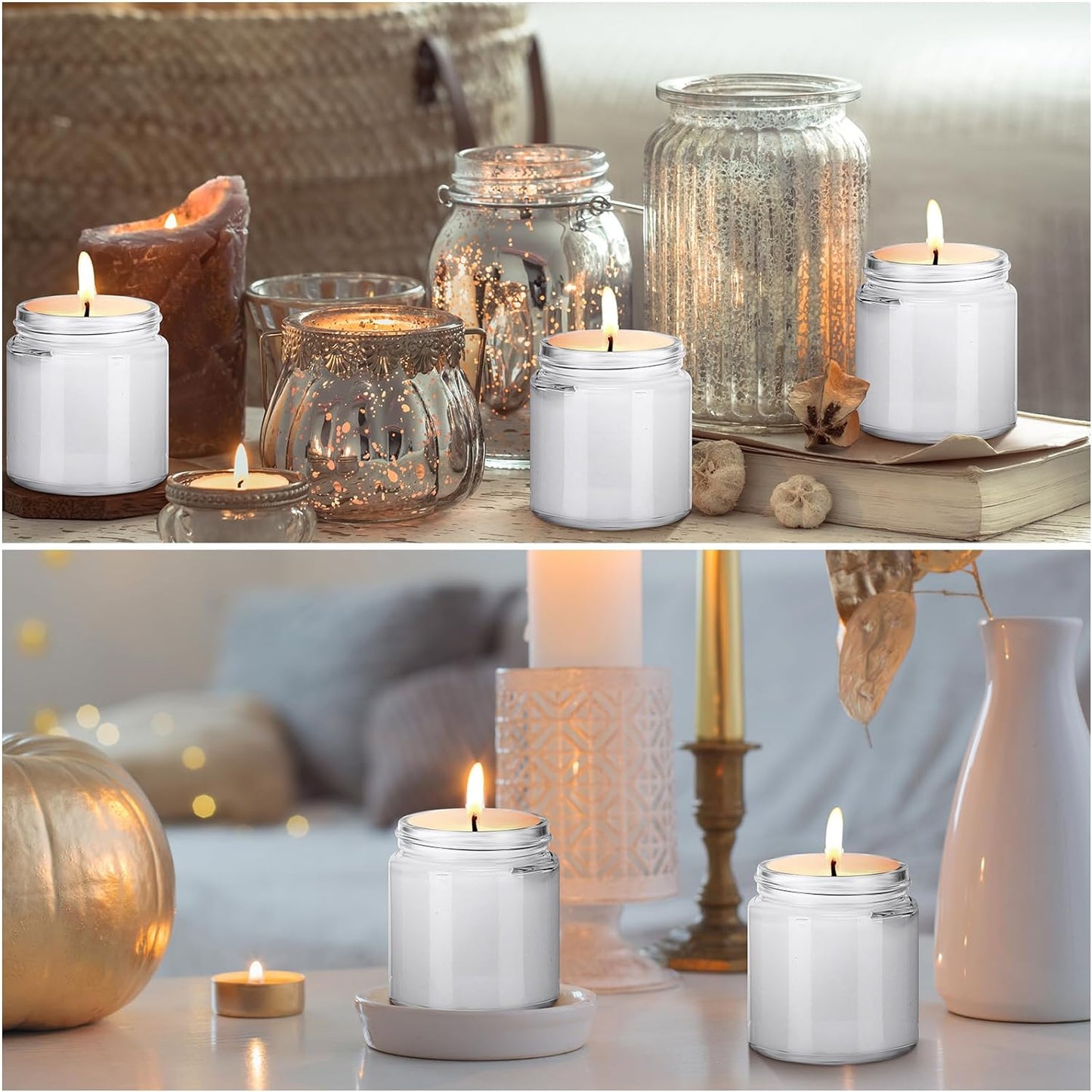 Norme 48 Pcs 4 oz Glass Jars with Lids Empty Small Glass Containers and Inner Liners Reusable Cosmetic Jars Round Airtight Bottles with Plastic Woodgrain Lids for Travel