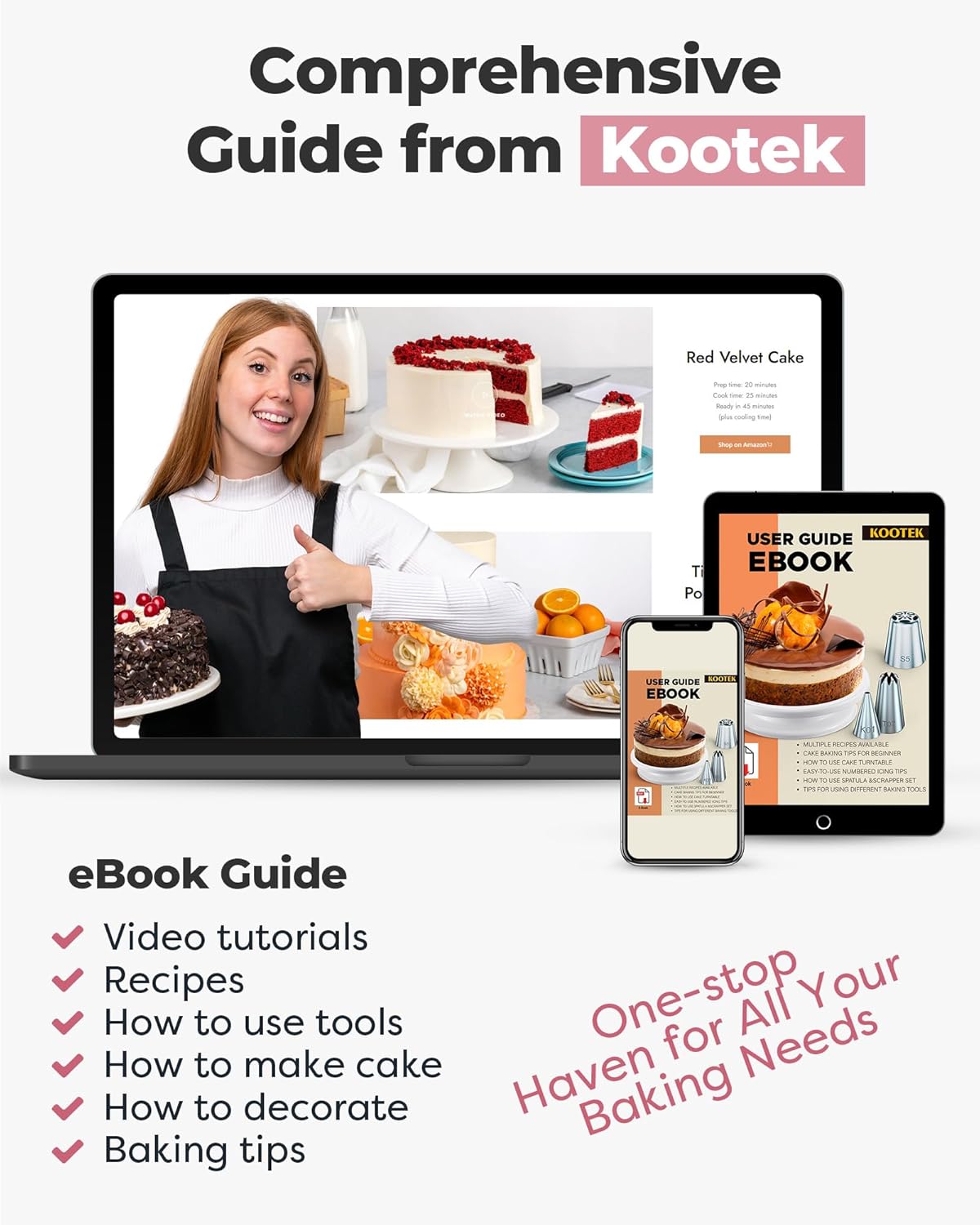 Kootek 71PCs Cake Decorating Kit, Baking Supplies Tools - Includes Cake Stand Turntable, 12 Icing Piping Tips, 2 Frosting Spatulas, 3 Scrapers, 50+2 Piping Bags, Coupler, Video Tutorial, Booklet