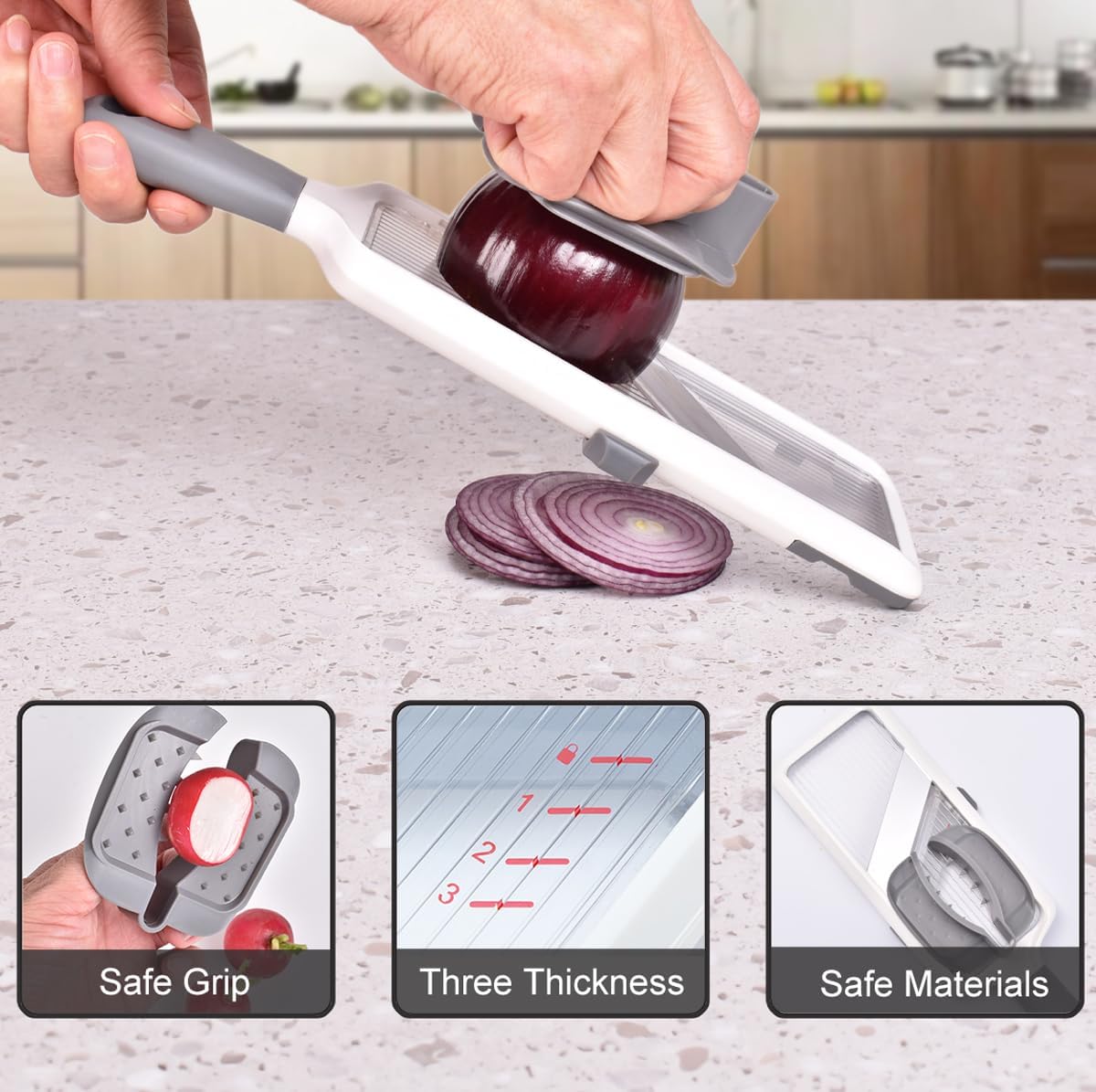 Mandoline Slicer for Kitchen, Adjustable Vegetable Slicer with Food Holder,Handheld Potato Slicer, Simple&Handy veggie slicer vegetable cutter