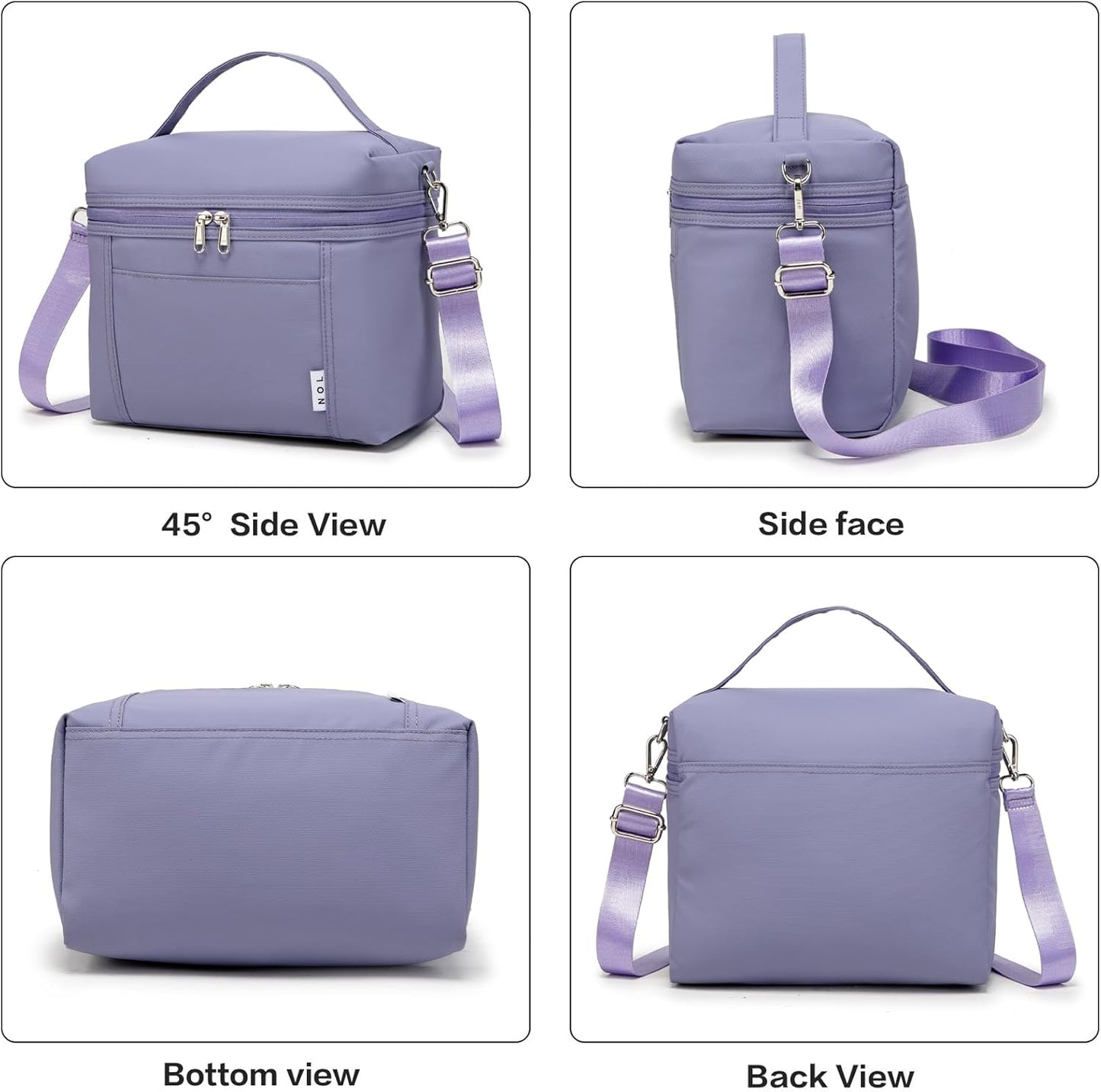 NOL Natural Organic Lifestyle Insulated Lunch Bags for Women Cooler Bag Lightweight Nylon Waterproof Lunch Box For Work (Light purple, Medium(normal))