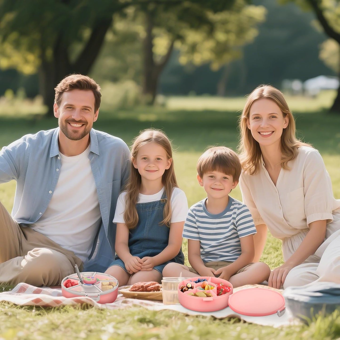 Snack Spinner Set for Kids – 2-Pack, Includes Rotating Snack Container & Classic Sectioned Snack Box, BPA-Free, Dishwasher Safe, Perfect for Travel, Pink