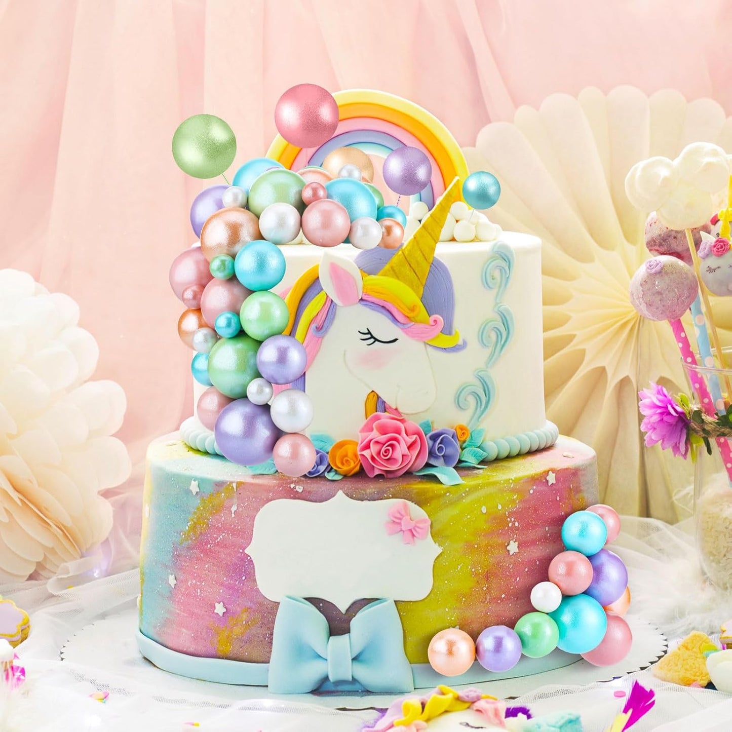 108 Pcs Balls Cake Topper DIY Cupcake Insert Foam Balloons for Cake Baking Wedding Anniversary Birthday Decoration(Gold,Yellow,Green,White,Blue,Purple,Multi Sizes)