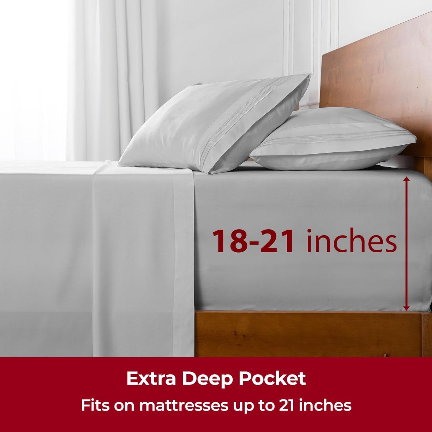 Mellanni Extra Deep Full Sheets - 4 PC Iconic Collection Bedding - Hotel Luxury, Ultra Soft, Cooling Bed Sheets - Wrinkle, Fade, Stain Resistant (Full, Light Gray)