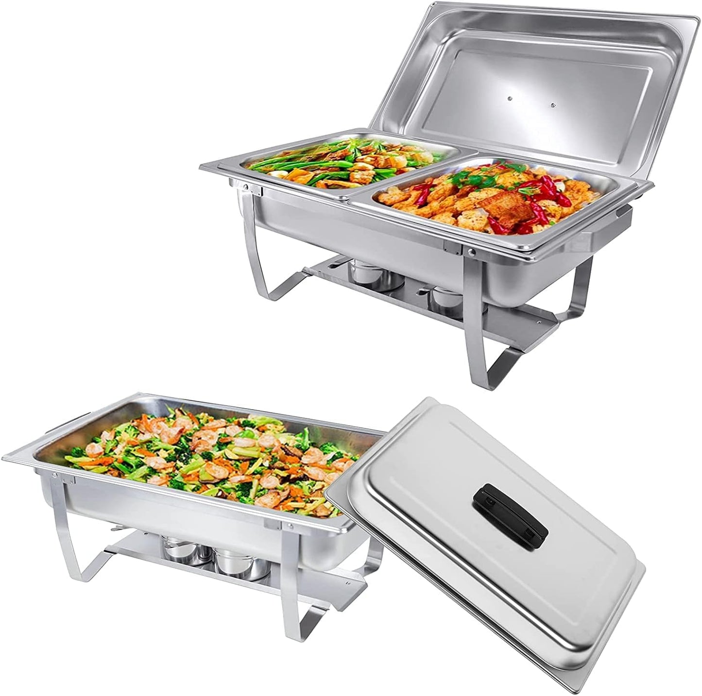 Valgus 2-Pack 8QT Stainless Steel Chafing Dish Buffet Chafer Set with Foldable Frame Water Trays, 2 Full Size, 4 Half Food Pans for Wedding, Parties, Banquet, Catering Events