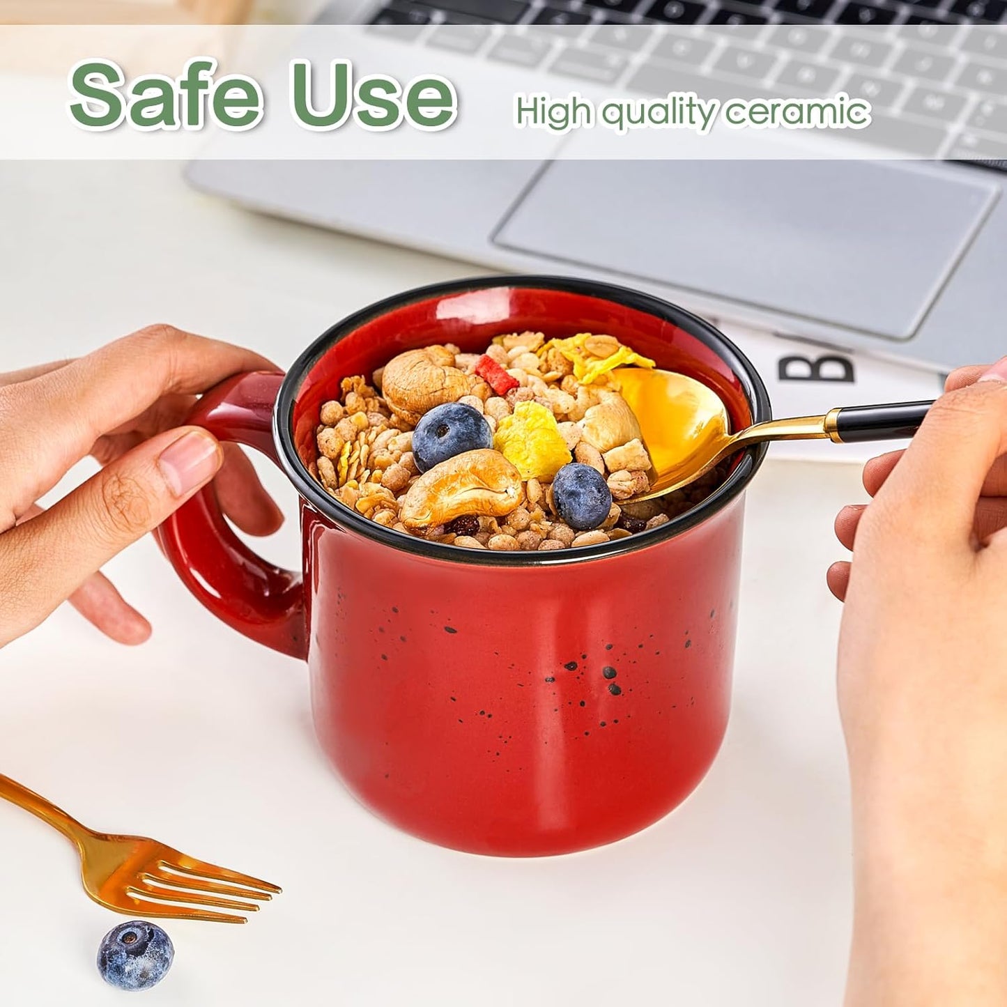 bestone Coffee Mugs Set of 4,16 oz Large Coffee Mugs, Ceramic Mugs with Handles,Salad,Noodles etc Coffee Mugs, Cups for Coffee Cereal Latte ,Microwave & Dishwasher safe,Red