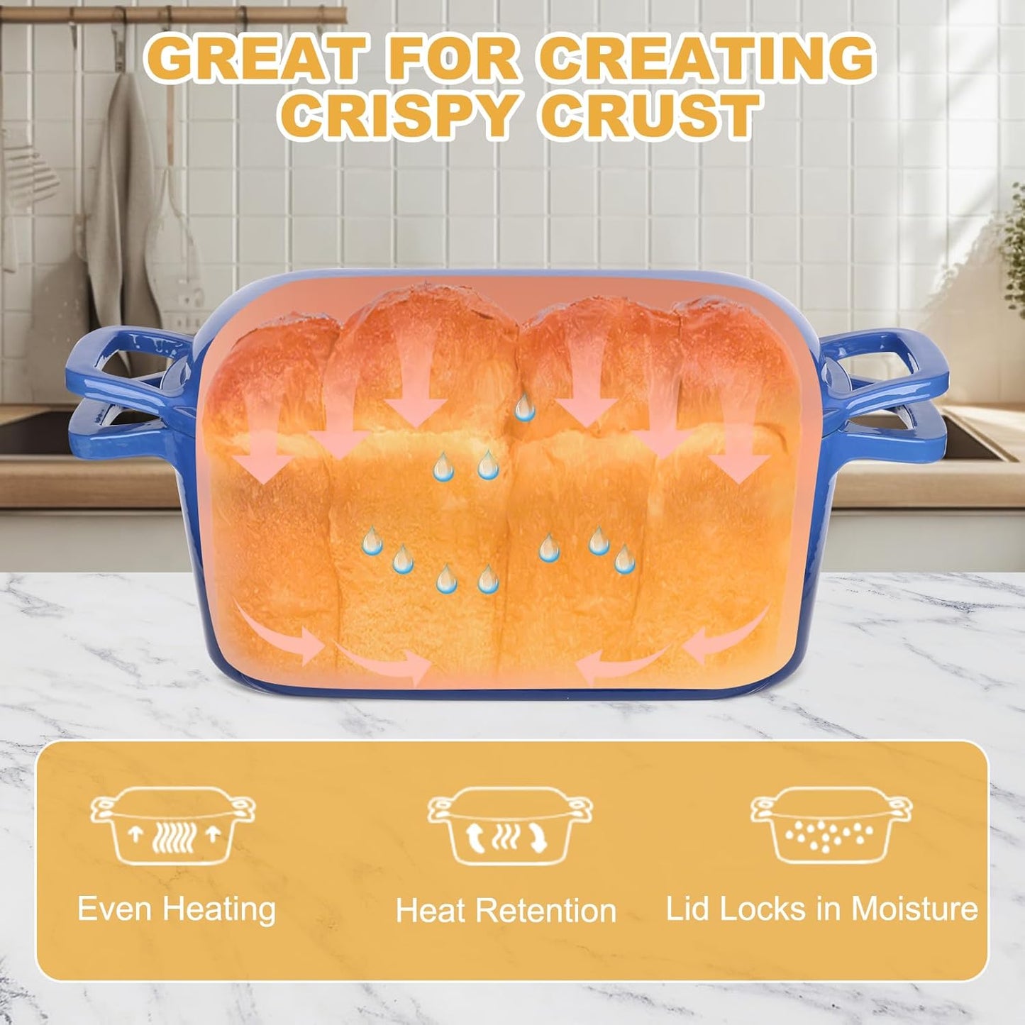 Enameled Dutch Oven for Sourdough Bread Baking, 3.6QT Oval Cast Iron Bread Pan with Lid