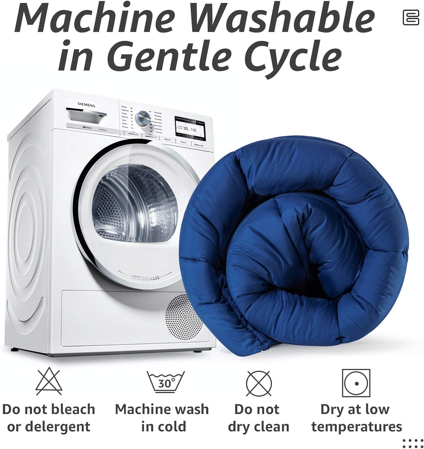 HYLEORY All Season Full Size Bed Comforter - Cooling Down Alternative Quilted Duvet Insert with Corner Tabs - Winter Warm - Machine Washable - Navy Blue