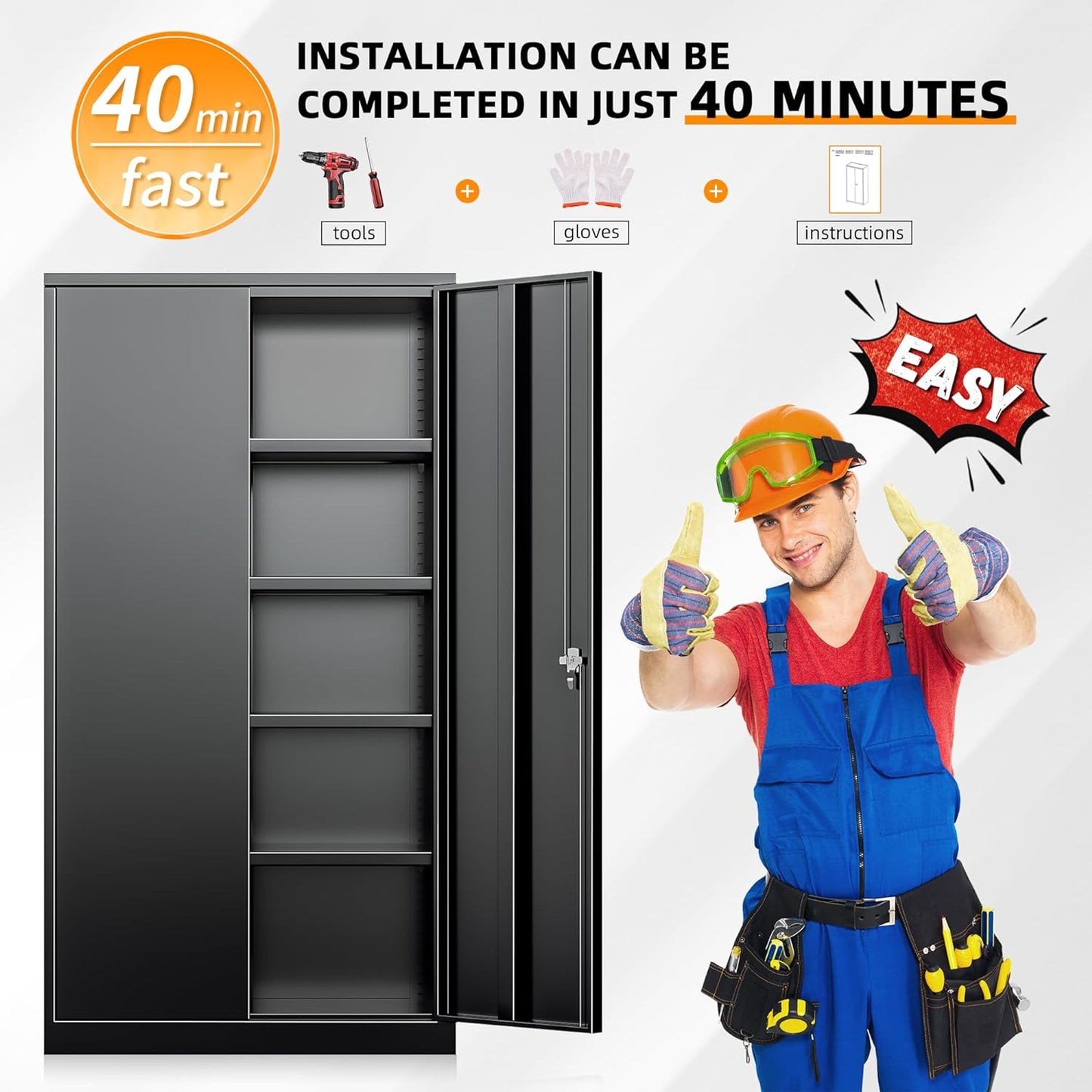 INTERGREAT Metal Storage Cabinets 72” Black Garage Steel Storage Cabinet with Doors and Shelves, Metal Tool Cabinet, Steel File Cabinet for Home Office, Basement, Warehouse, Classroom(Anti Tipping)