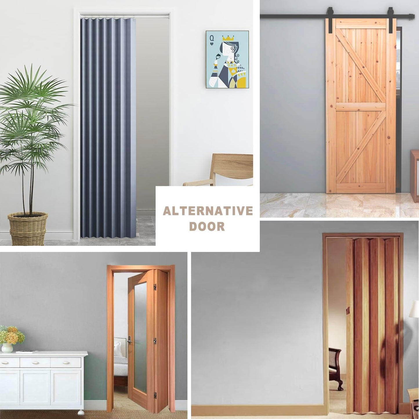 Vatge Door Curtains for Doorways - Faux Linen Accordion Style Door Curtains for Open Closet, Bedroom, and Laundry Room, Bifold Door Cover for Doorway,1 Panel with Tieback, W52 x L78, Blue