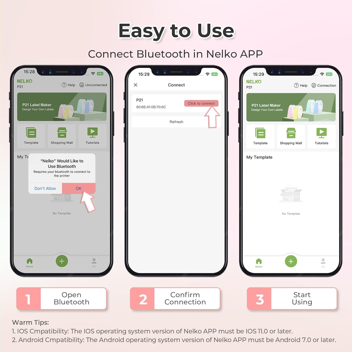 Nelko Label Maker Machine with Tape, P21 Bluetooth Label Printer, Wireless Mini Label Makers with Multiple Templates for School Office Home, Pink