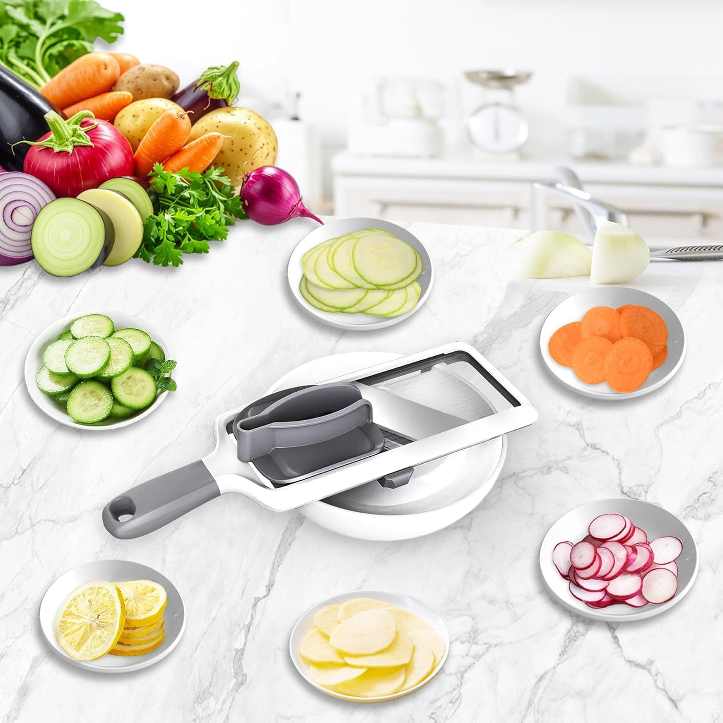 Mandoline Slicer for Kitchen, Adjustable Stainless Steel Blade, Vegetable Slicers, Slicer Vegetable Cutter with NO-slip Grip, Gray
