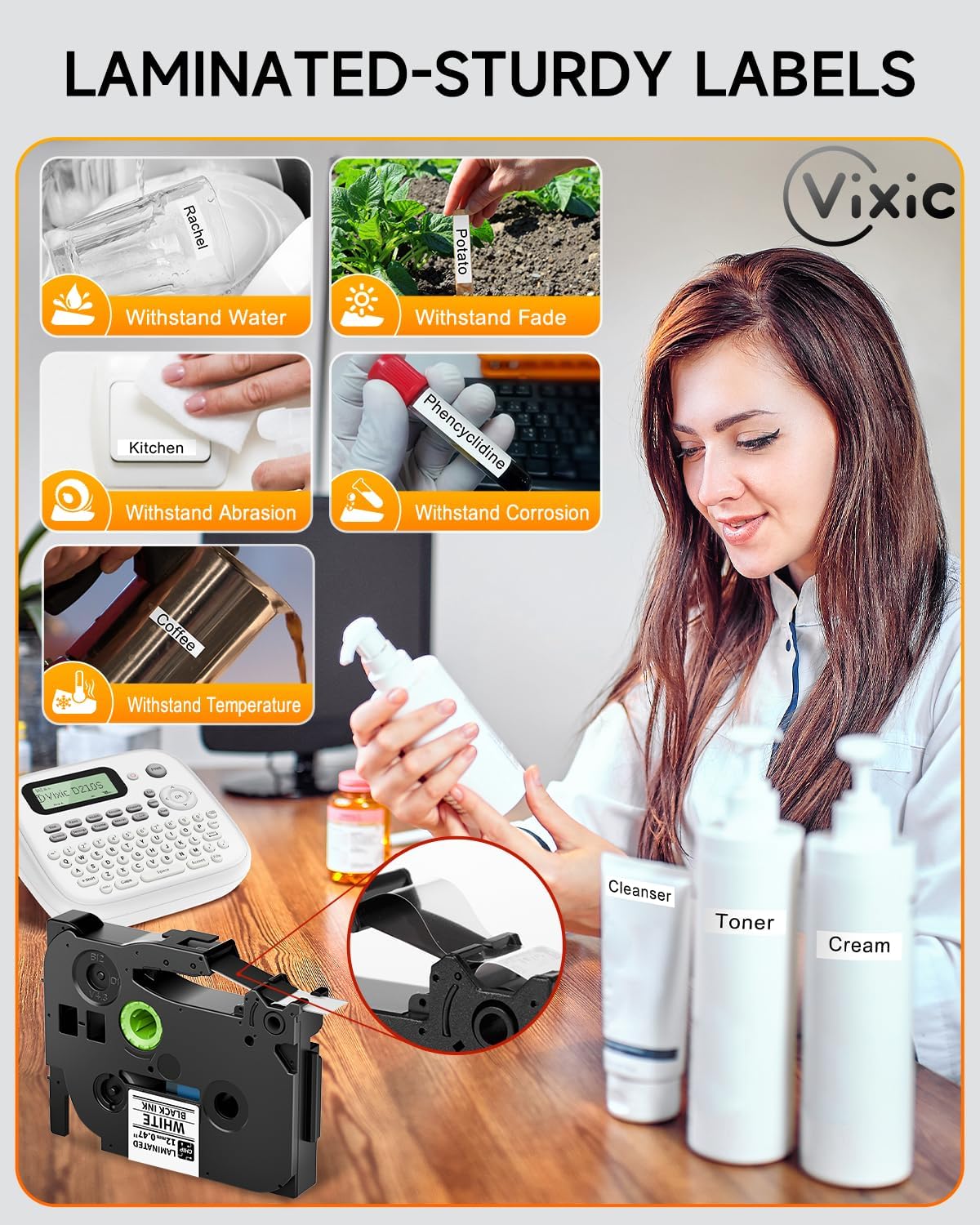 Label Maker Machine, D210S Label Maker Machine with Tapes Waterproof, Handheld Label Machine with Keyboard Powered by USB-C, Labeler with Chain Print Reduce Wastes for Home Office Organization