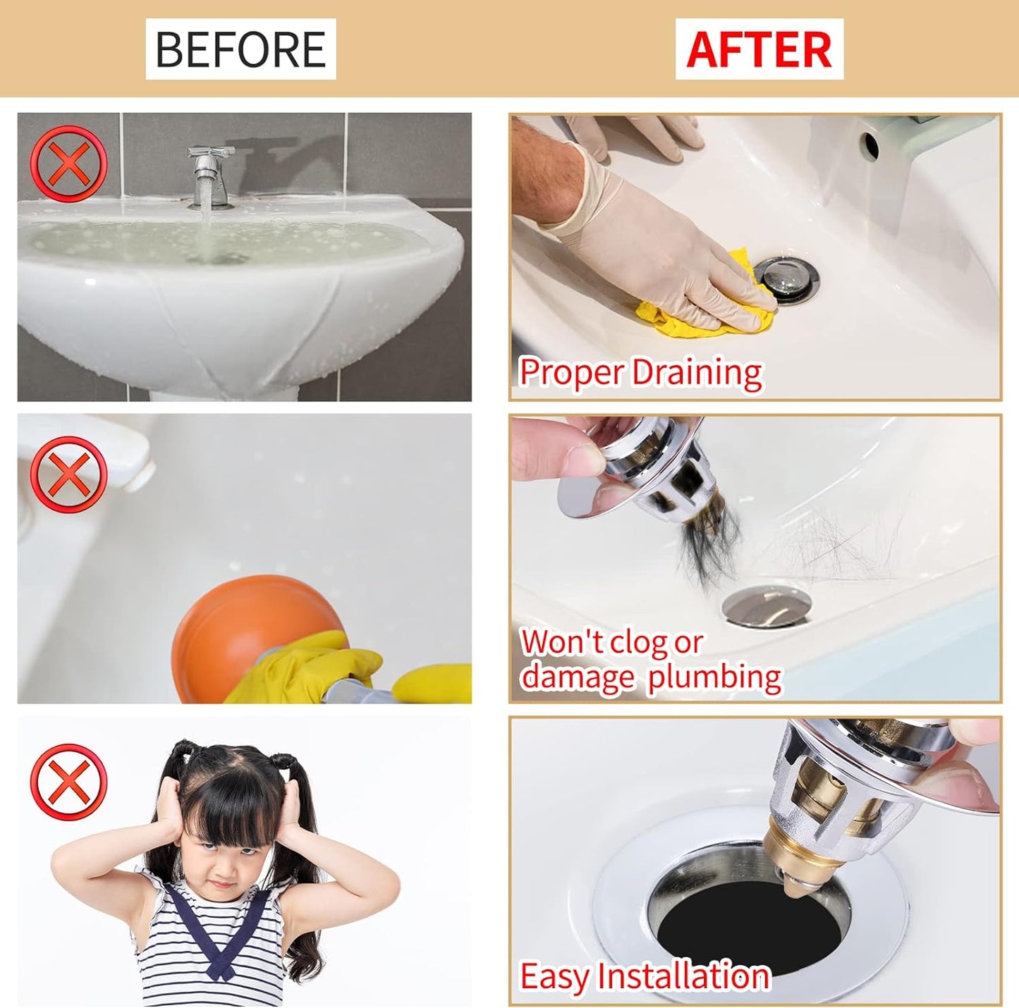 U.S. Standard Bathroom Sink Stopper 1.1"-1.5", Stainless Steel Universal Pop Up Drain Stopper for Bathroom Sink, Universal Drain Filter Drain Plug with Spring Core Push Type Converte