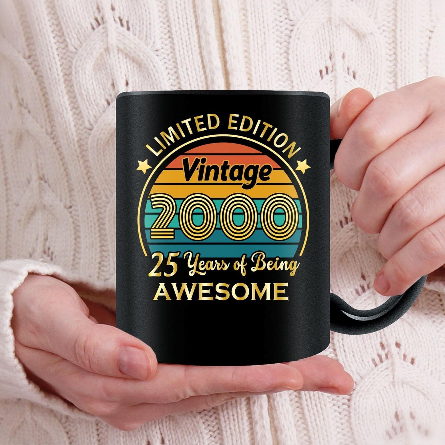 QUPT 25th Birthday Gifts for Women Men, 25th Birthday Gifts for Him, 2000 Birthday Gifts for Women Men, 25 Years Old Gifts, 2000 Birthday Gifts for Her Him, 25th Birthday Presents Coffee Mug