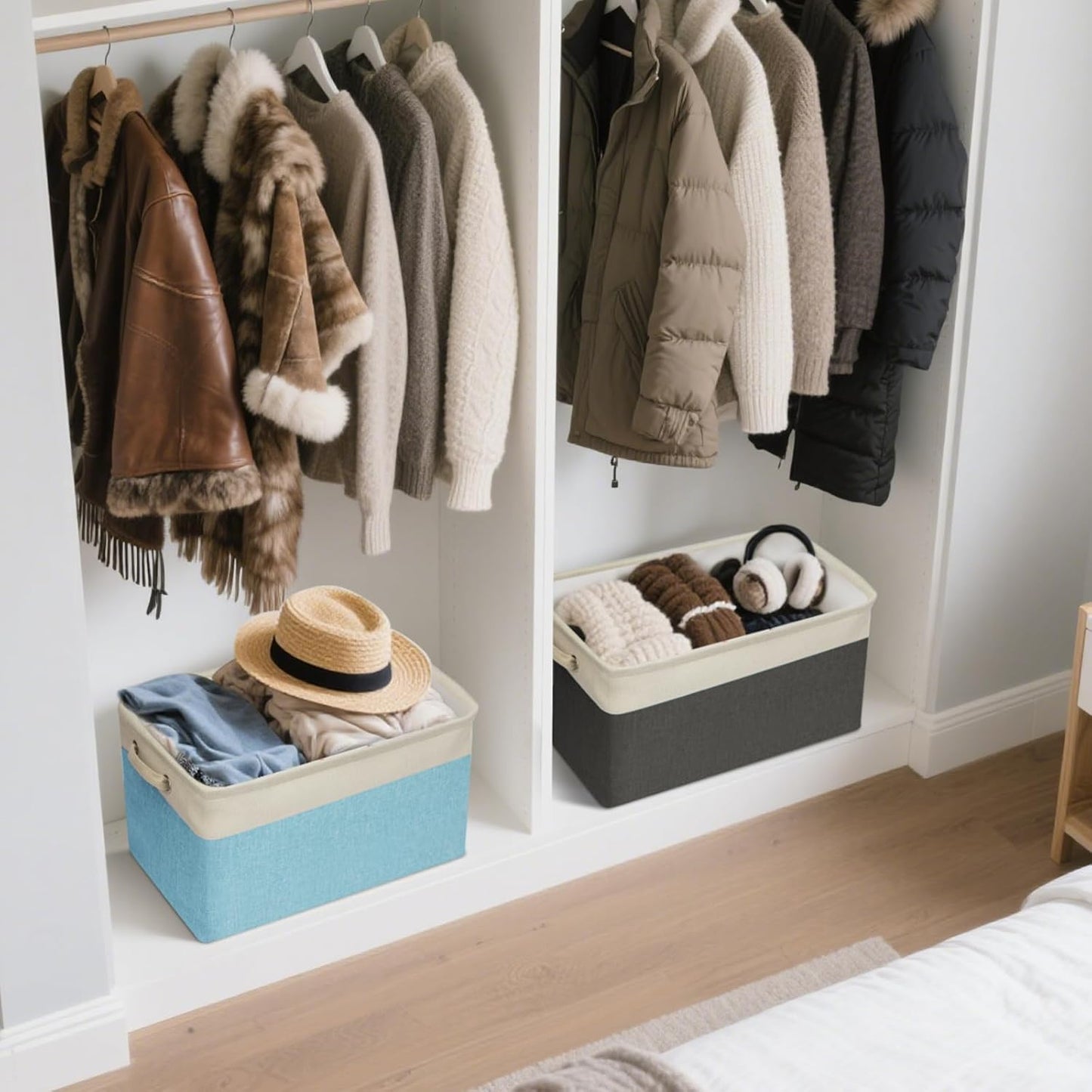 BALEINE 1 Pack Fabric Storage Bins for Shelves, Linen Storage Baskets for Organizing, Decorative Closet Bins for Clothes, Home (Green, 15''x11''x9.5'')