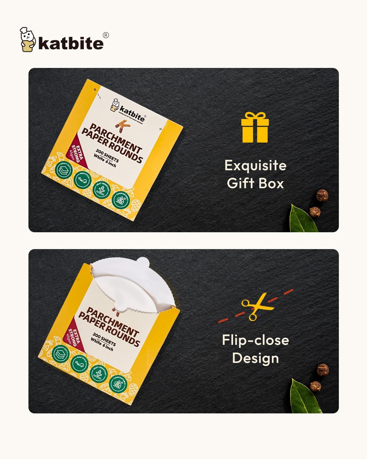 Katbite® 6 Inch 200Pcs Parchment Paper Rounds, Round Baking Sheets Paper, Uses for Cake Baking, Patty Separating, Tortilla Wrapping