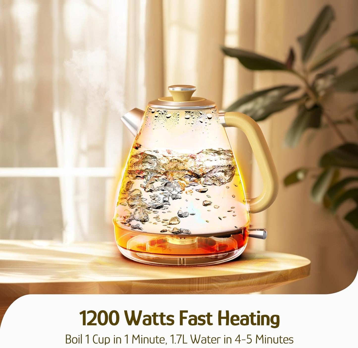 Hazel Quinn Retro Electric Kettle - 1.7 Liters / 57.5 Ounces Tea Kettle with Thermometer, All Stainless Steel, 1200 Watts Fast Boiling, BPA-free, Cordless, Automatic Shut Off - Finery