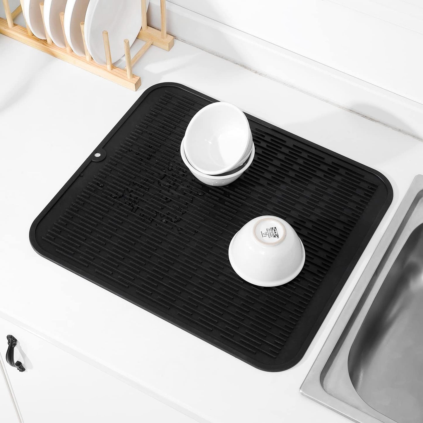 Silicone Dish Drying Mat for Multiple Usage,Easy clean,Eco-friendly,Heat-resistant Silicone Mat for Kitchen Counter or Sink,Refrigerator or Drawer Liner Black 2XL 24 inches x 18 inches