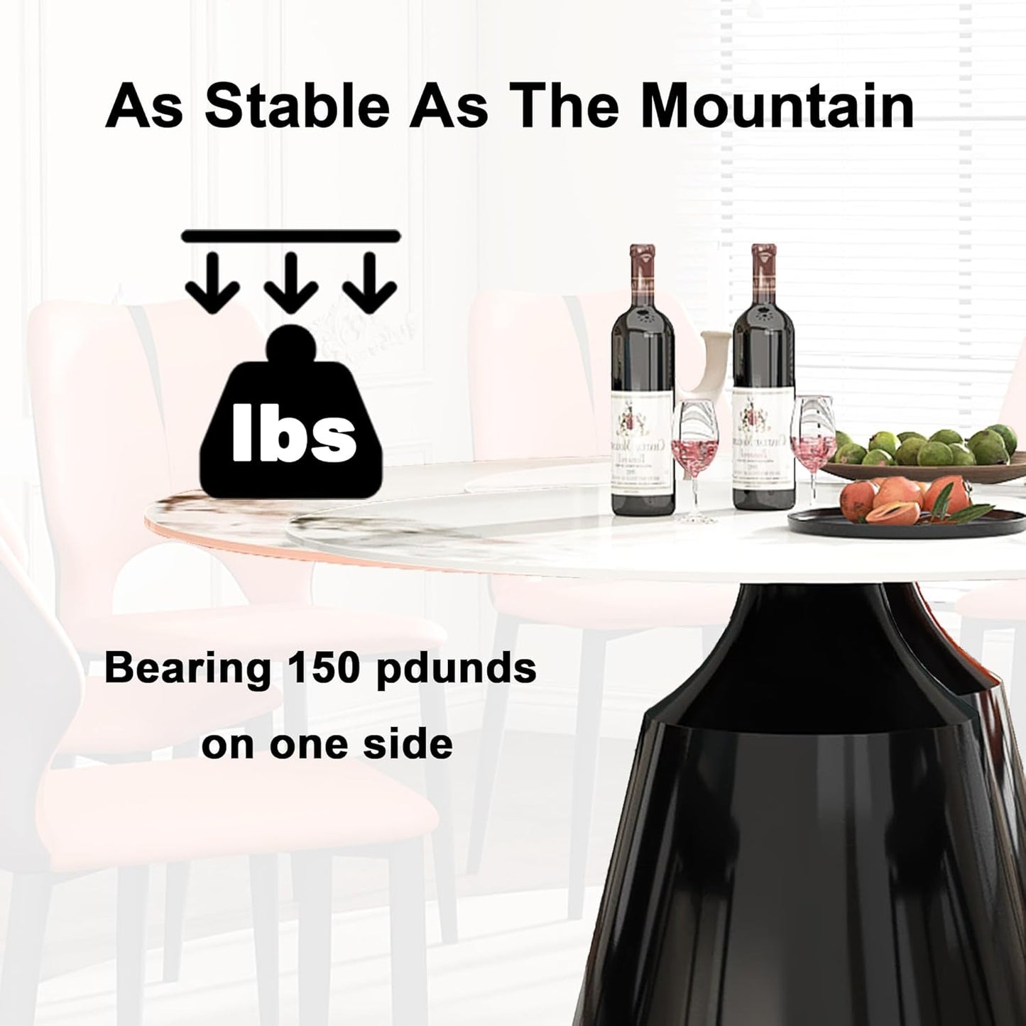 Montary 59" Modern Artificial Marble Round Dining Table with Black Stainless Steel Cone Base & 31.5" White Sintered Stone Turntable, Dining Room Table with Lazy Susan for 6-8 (Only Table)