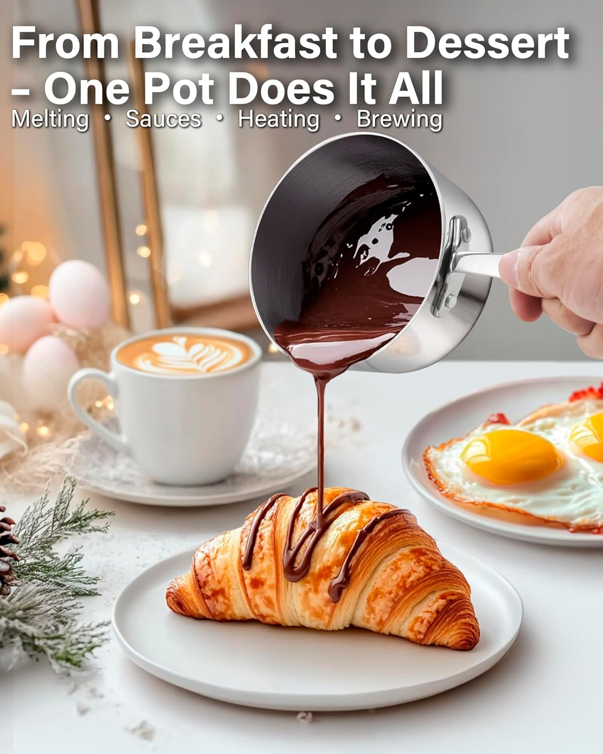 D&M Butter Warmer 0.23 Quart, Multi-Ply Clad Stainless Steel Milk Frother and Chocolate Melting Pot, Small Saucepan for Induction Stovetop, Coffee, Butter, Syrup