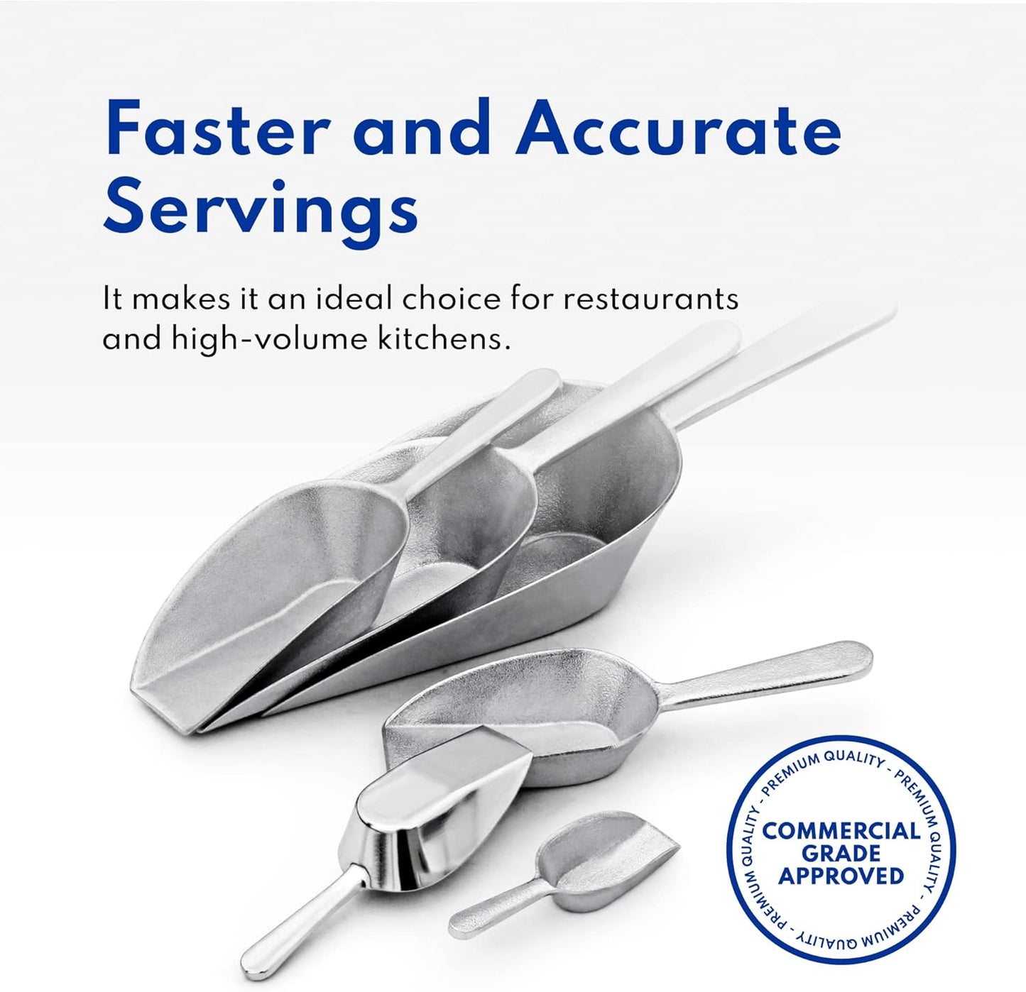 New Star Foodservice 34660 One-Piece Cast Aluminum Flat Bottom Bar Ice Flour Utility Scoop, 4-Ounce, SIlver