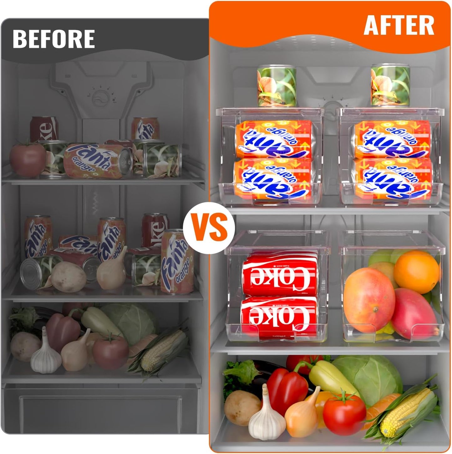 4 Pack Soda Can Organizer for Refrigerator, Stackable Canned Food Pop Cans Container Can Holder Dispenser with Lid for Fridge Rack Freezer, Clear Storage Bins-Holds 12 Cans Each (Transparent)