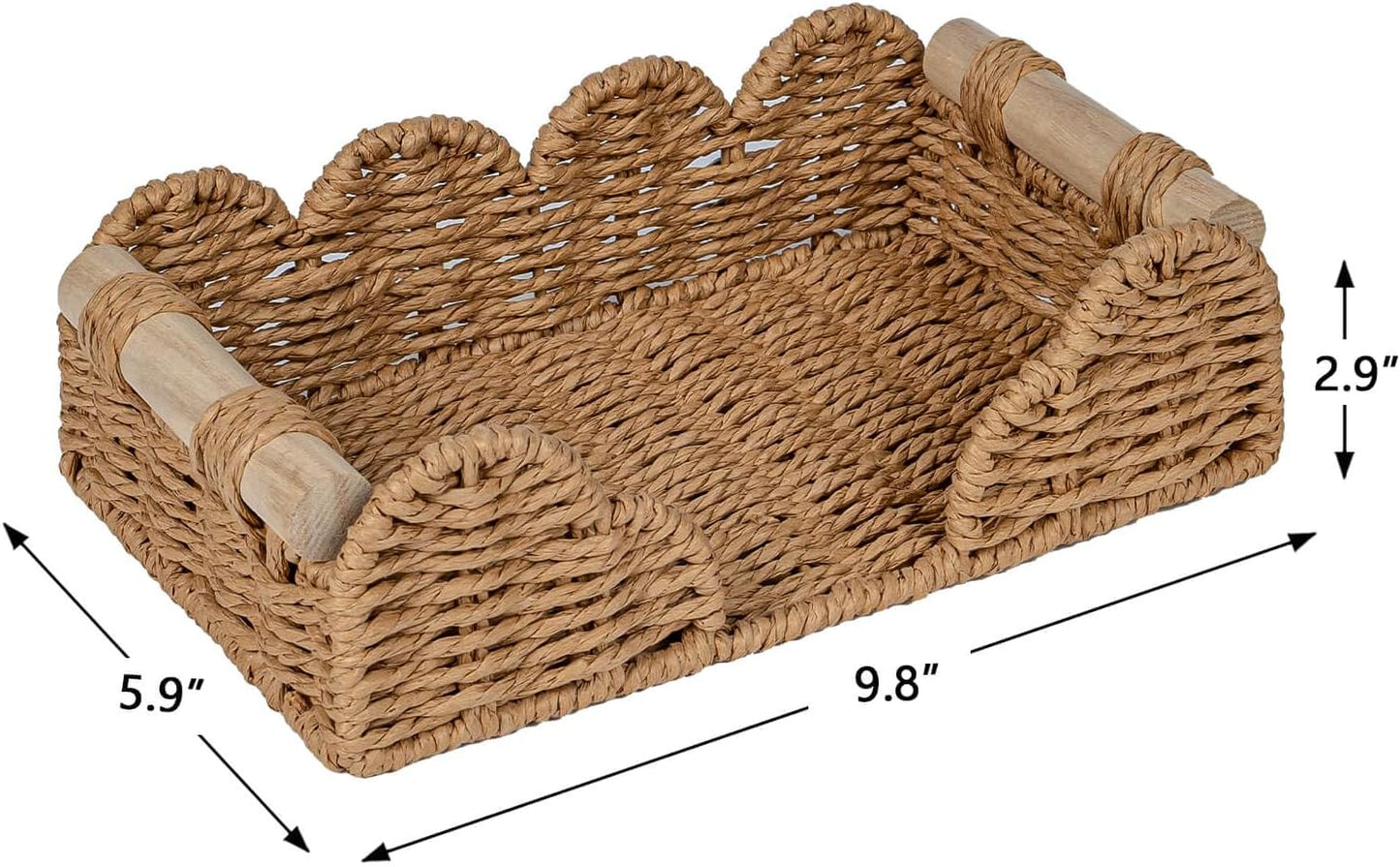 CubesLand Scalloped Napkin Holder for Bathroom Decor, Paper Rope Flat Napkin Dispenser Guest Towel Tray for Bathroom, Farmhouse Warm Napkin Holder for Table Dining Room Home Kitchen Decor, Neutral