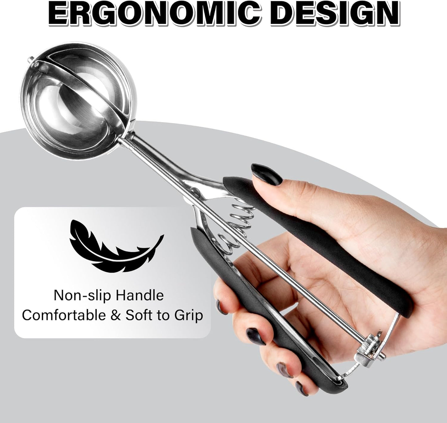 Cookie Scoop 4 Tbsp, TJ POP Professional Stainless Steel Ice Cream Scoop 60 mm, Soft Grips, Quick Trigger Release, 60 ml