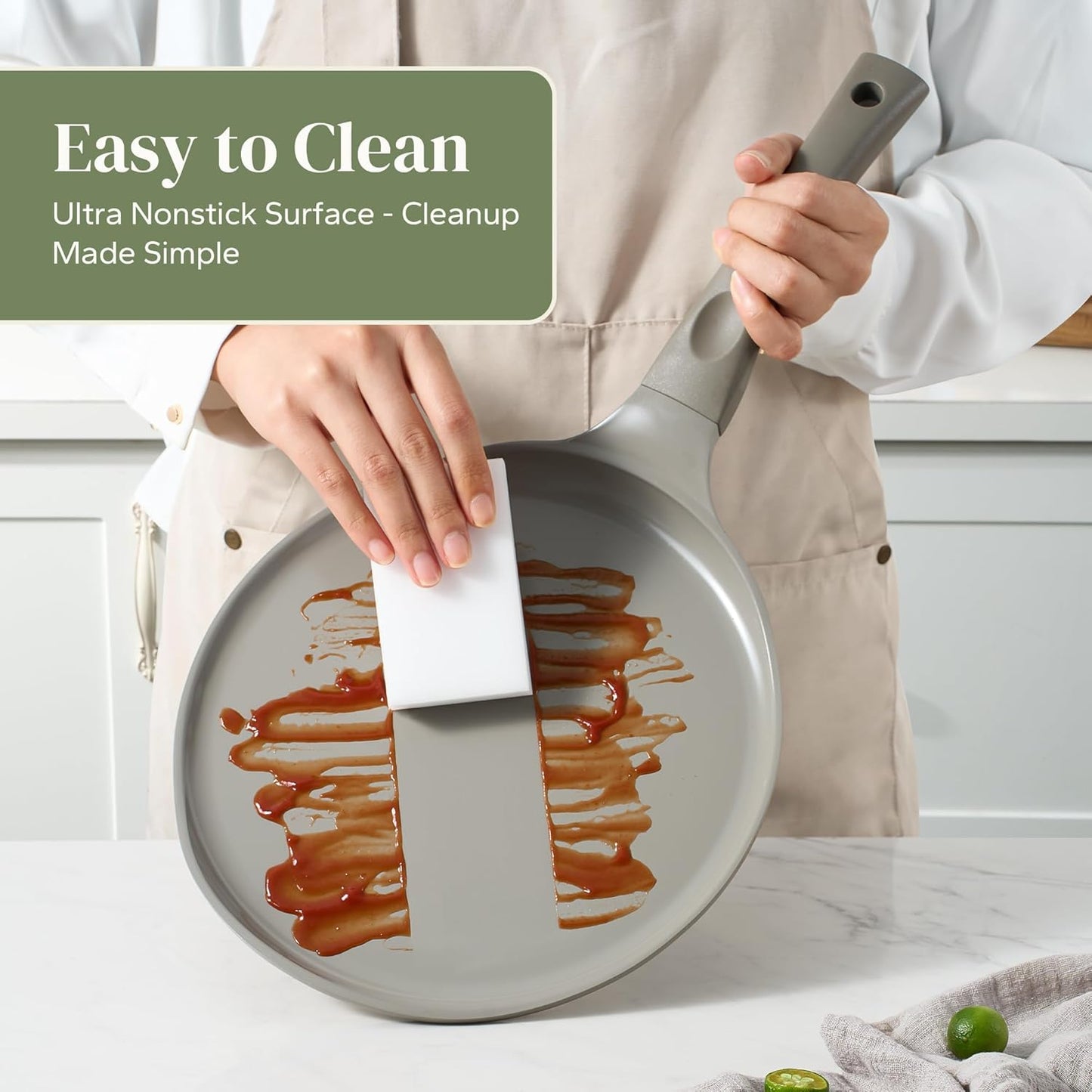 Redchef Crepe Pan Nonstick, 10 Inch Ceramic Flat Skillet Pan for Roti Dosa Tawa Comal Para Tortillas Pancake Pan for stove top, Induction Compatible, PFAS/PFOA/PTFE Free(Gray)