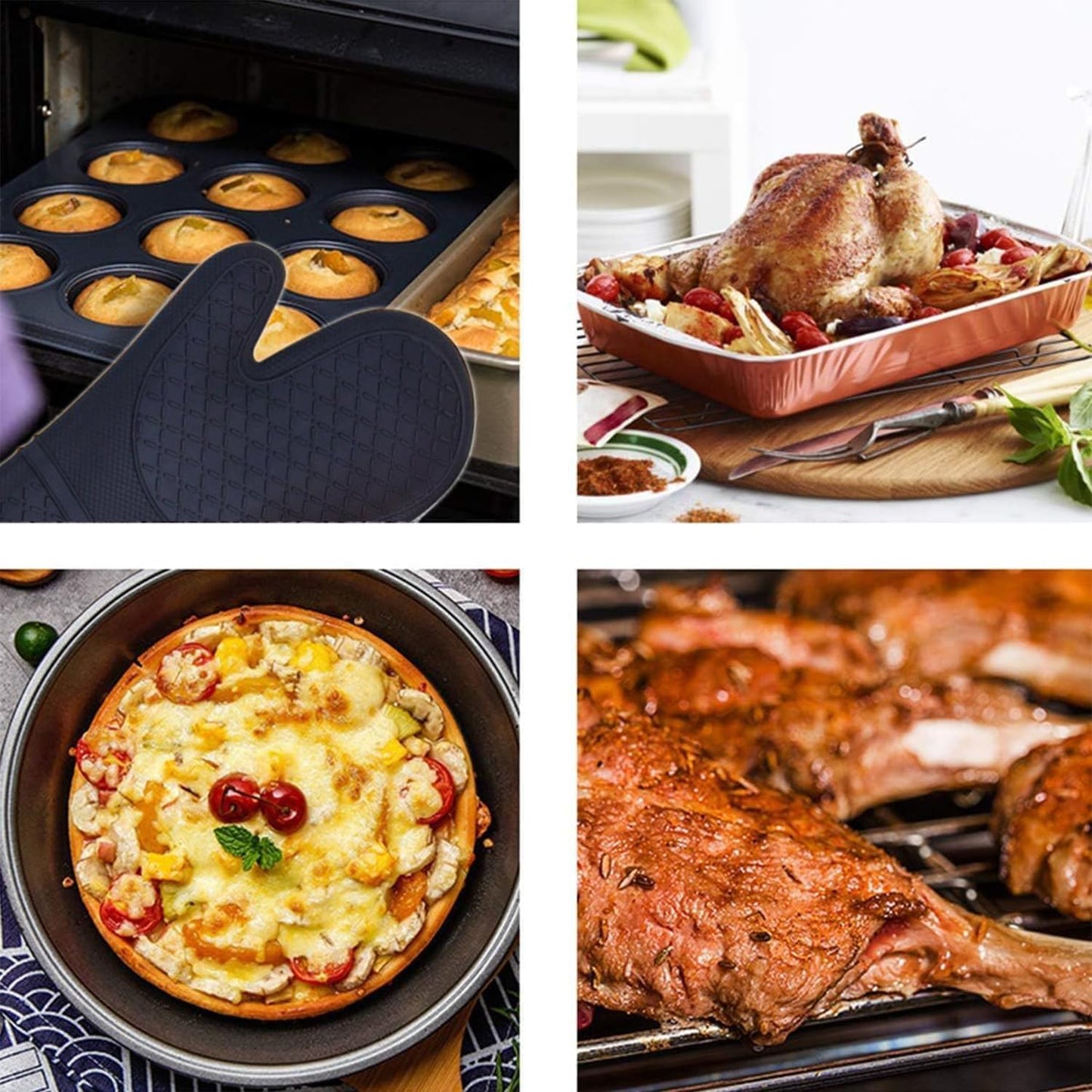 Extra Long 19.5",Silicone Oven Mitts Heavy Duty Commercial Grade Oven Mitts Heat Resistant BBQ Gloves with Quilted Cotton Lining 2 Pack (Gray)