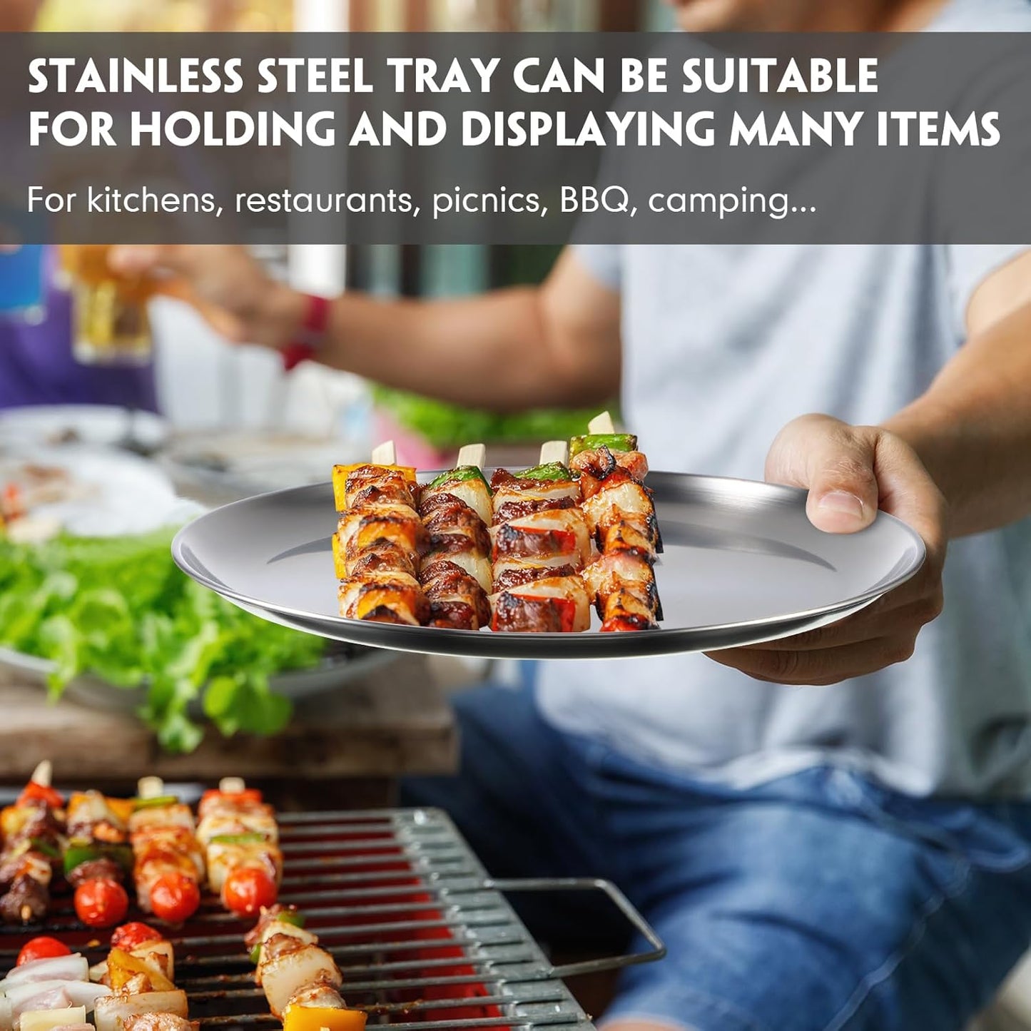 Thenshop 6 Pieces 8 Inch Pizza Pans Bulk Stainless Steel Sets Round Bakeware Pizza Trays for Oven Kitchen Baking Home Restaurant Safe Sturdy Reusable Easy Clean(Silver)