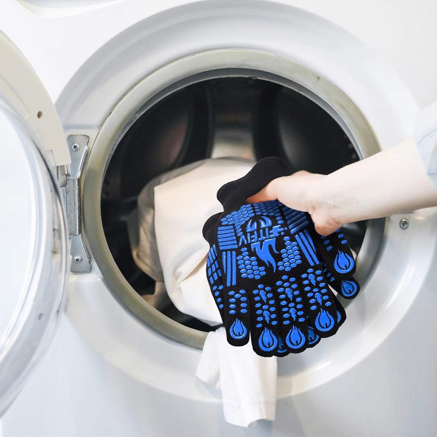 BBQ Gloves, Oven Gloves, Extreme Heat Resistant Barbecue Gloves, Silicone Non-Slip Oven Mitts, Kitchen Gloves for Cooking, Grilling, and Baking (Blue)