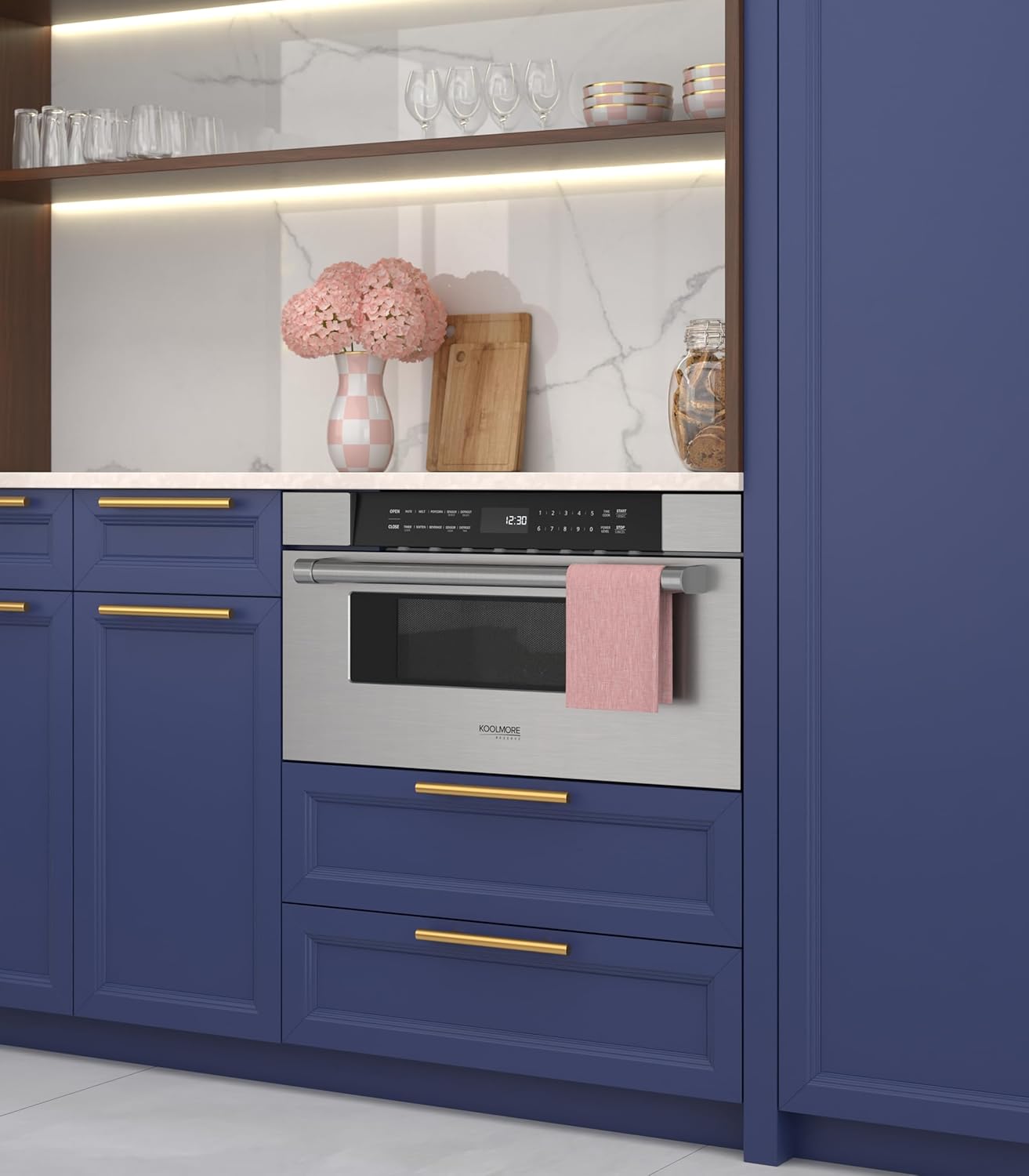 KoolMore Reserve 30 in. 1.2 cu. ft. Microwave Drawer with 10 Power Levels, Sensor Cooking, Melt, Defrost, Bake, Roast, Broil, Timer, Express Cook, 1500 Watts, UL Certified in Black Stainless-Steel