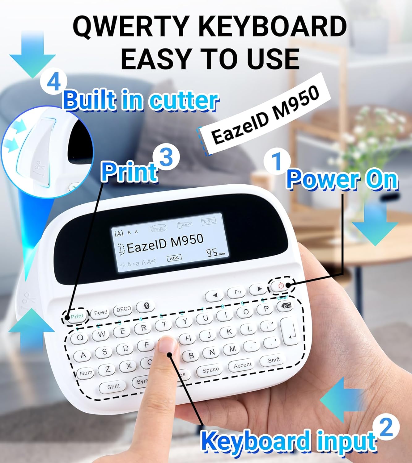 Label Maker Machine with-Tape Waterproof, Keyboard Label Maker Rechargeable, Bluetooth Labeler Portable with Backlit Screen for Home Office School Kids Use, M950