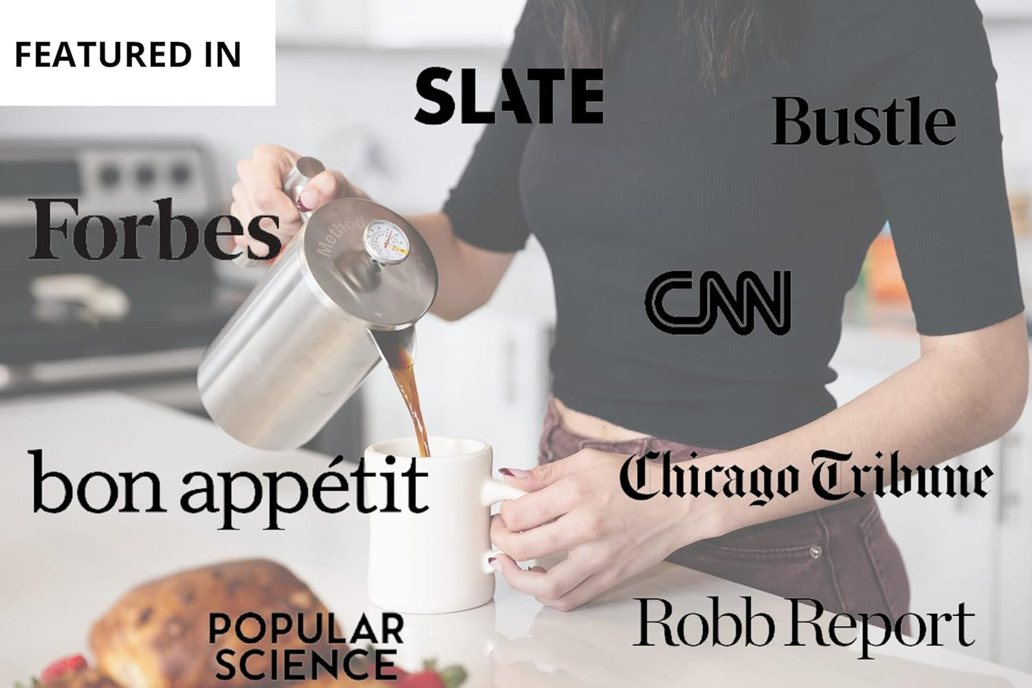 Barista Warrior French Press with Thermometer - Insulated Coffee Press - Stainless Steel Coffee Maker (1.0L, 34 fl oz, Silver)