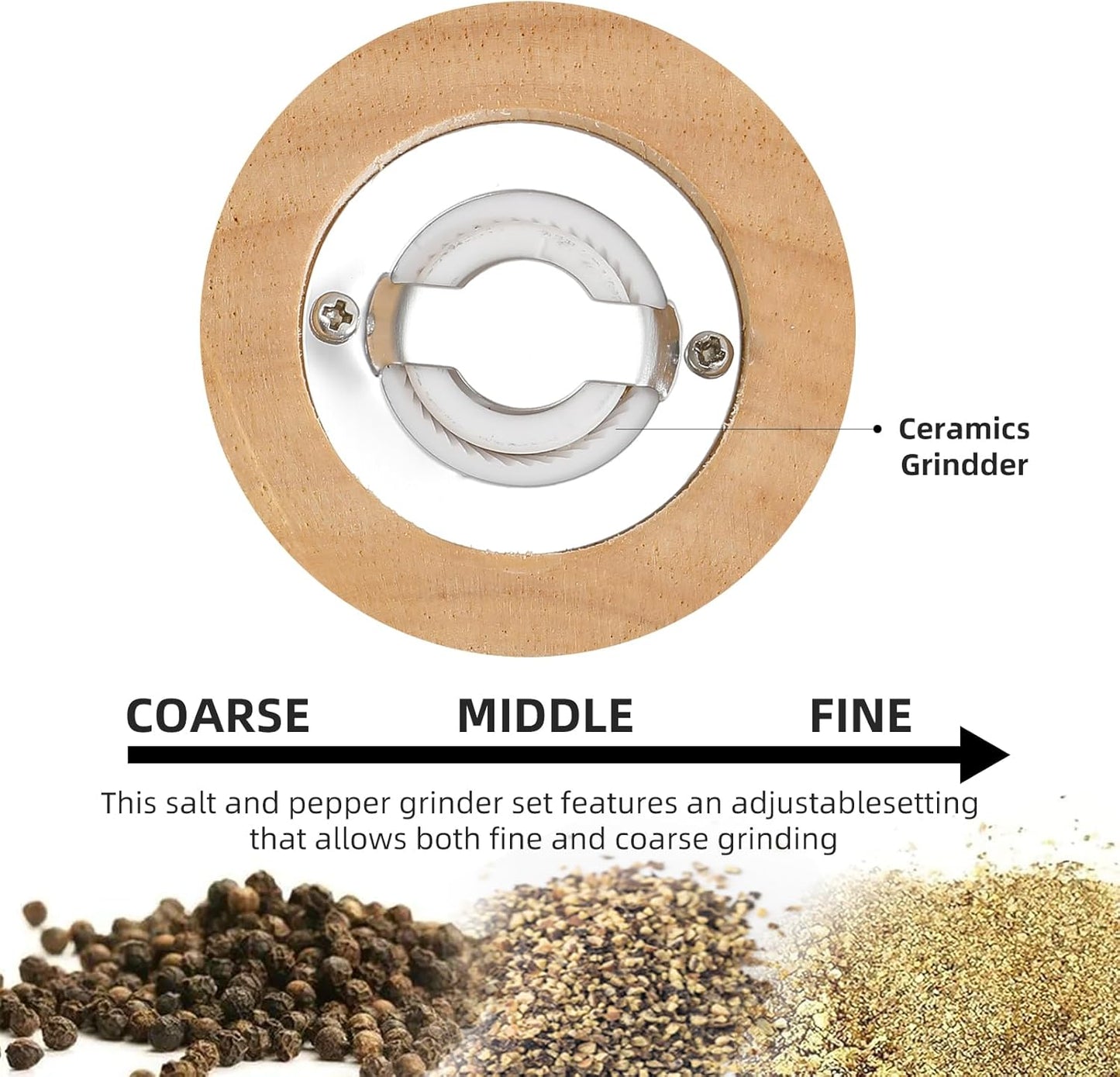 Classical Hand Shake Rubber Wood Salt or Pepper Grinder Set Refillable Salt Grinder Pepper Mill with Adjustable Coarseness Acrylic Body For Kitchen 1 Pack