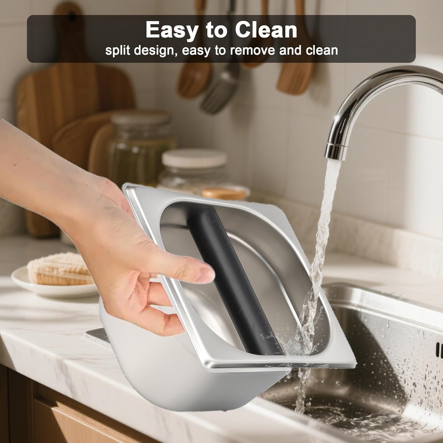 Espresso Knock Box, Coffee Knock Box for Espresso Grounds Disposal, Large Capacity, Equipped with Noise Reduction Rubber Ring & Steel Holder, Ideal Tool for Espresso Machines, Black (Small)