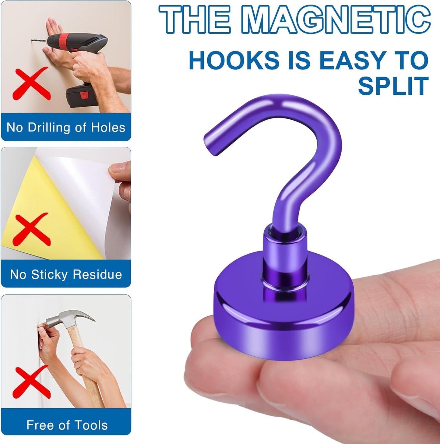 LOVIMAG Cruise Ship Essentials, 80Lb Magnetic Hooks for Cruise Cabins, Purple Strong Magnetic Hooks for Hanging, Refrigerator, Celling, Grill, Fridge, Kitchen-4Pack