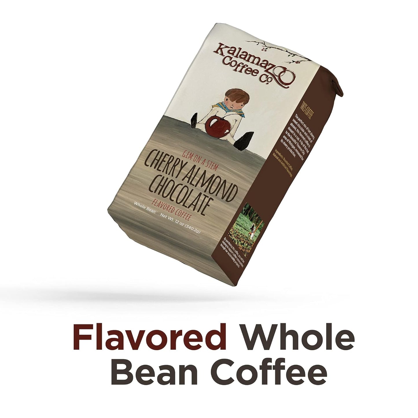 KALAMAZOO COFFEE COMPANY Cherry Almond Chocolate Whole Bean Coffee - Gem on a Stem Flavored Coffee | 12oz Bag (3 Pack)