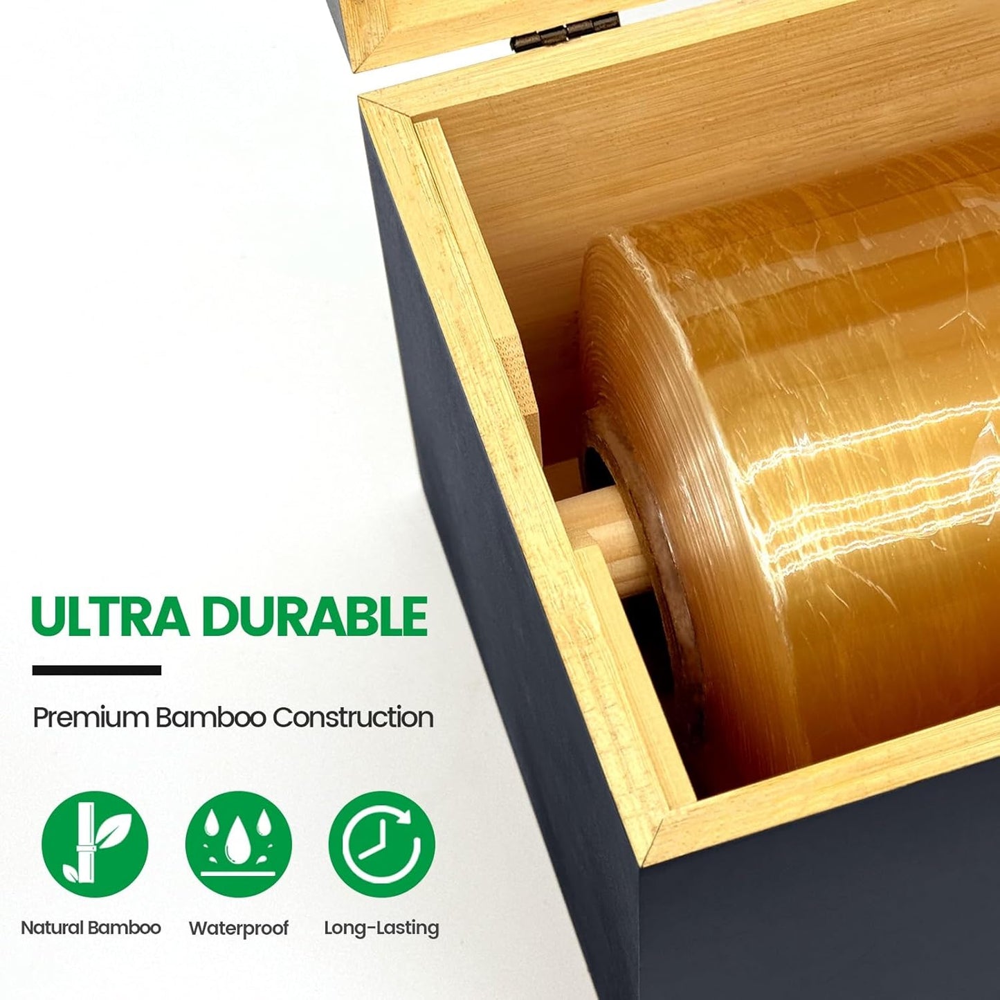 12" Black Commercial Foil & Plastic Wrap Dispenser Organizer w/Slider Cutter & Roller - Heavy Duty XL Holder for 3000ft Film, 1000ft Foil Rolls - Kitchen, Restaurant, Foodservice Storage