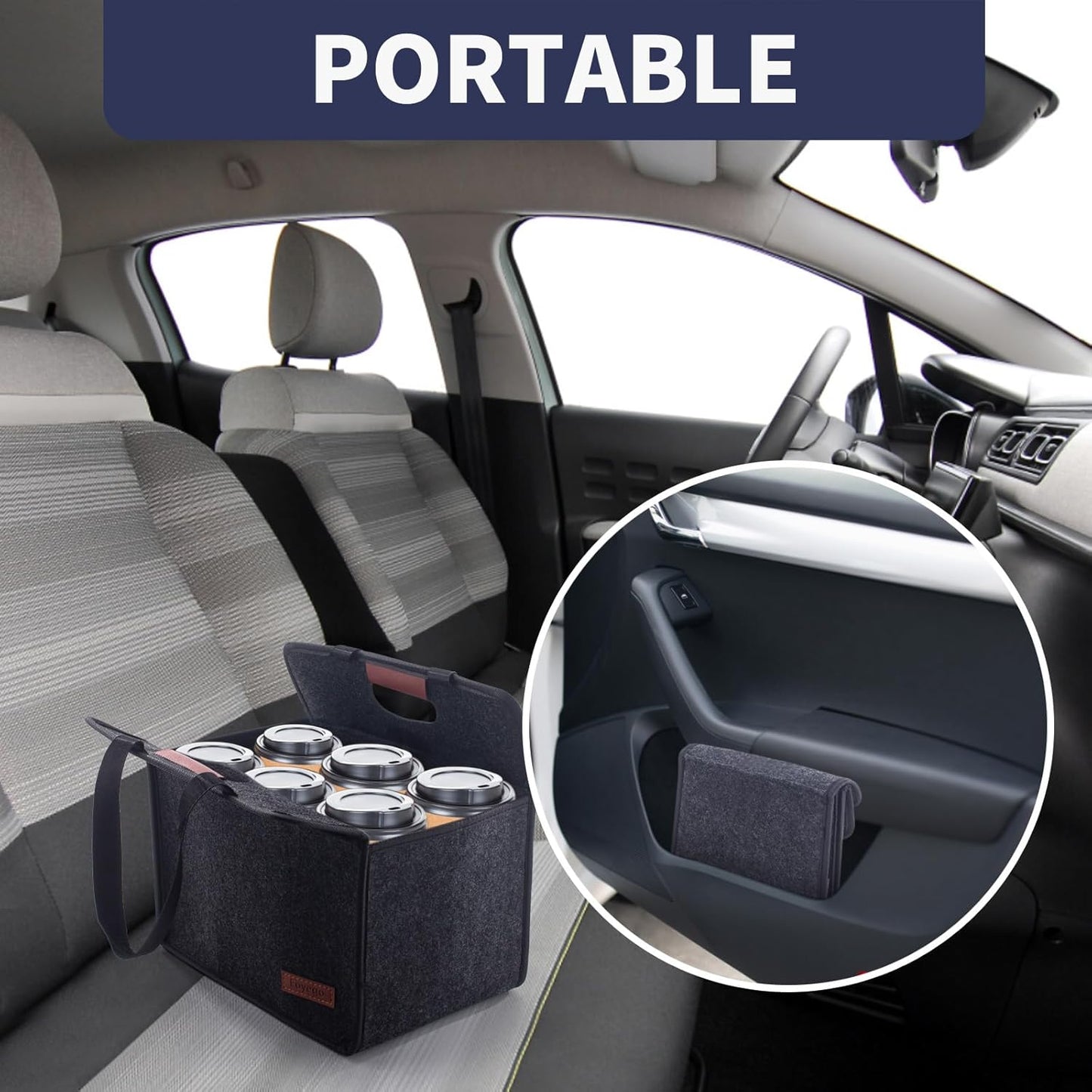 6 Cup Drink Carrier with Handle, Reusable Insulated Drink Caddy Drink Holder for Car, Folding Portable Coffee Cup Holder Bag for Travel and Delivery