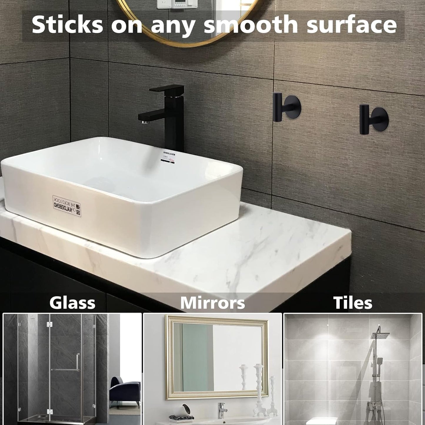 Adhesive Hooks Heavy Duty Wall Hooks Stainless Steel Waterproof Shower Hook, Adhesive Holder Coat Hook for Hanging, Wall Mounted Towel Hooks for Bathroom Glass Window- 2 Pack