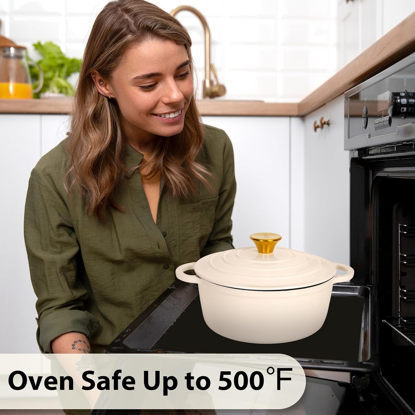 Romswi Enameled Cast Iron Dutch Oven Set - 3qt & 5.5qt Dual Combo - 7-Layer Professional Grade Dutch oven pot with lid - Oven Safe for Braising, Stews, Roasting, Bread Baking - White Bread Dutch Oven