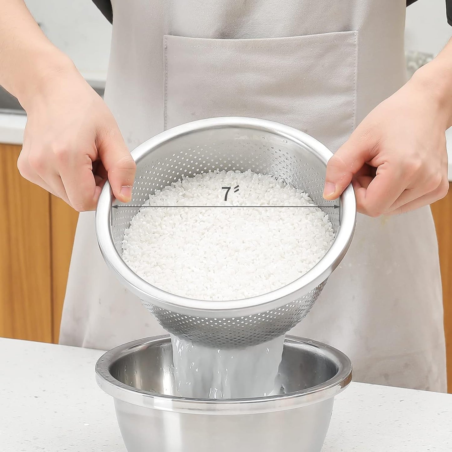 304 Stainless Steel Microporous Colander,2QT Large Capacity with Mixing Bowl For washing vegetables, fruit and rice and for draining cooked pasta(2PC)