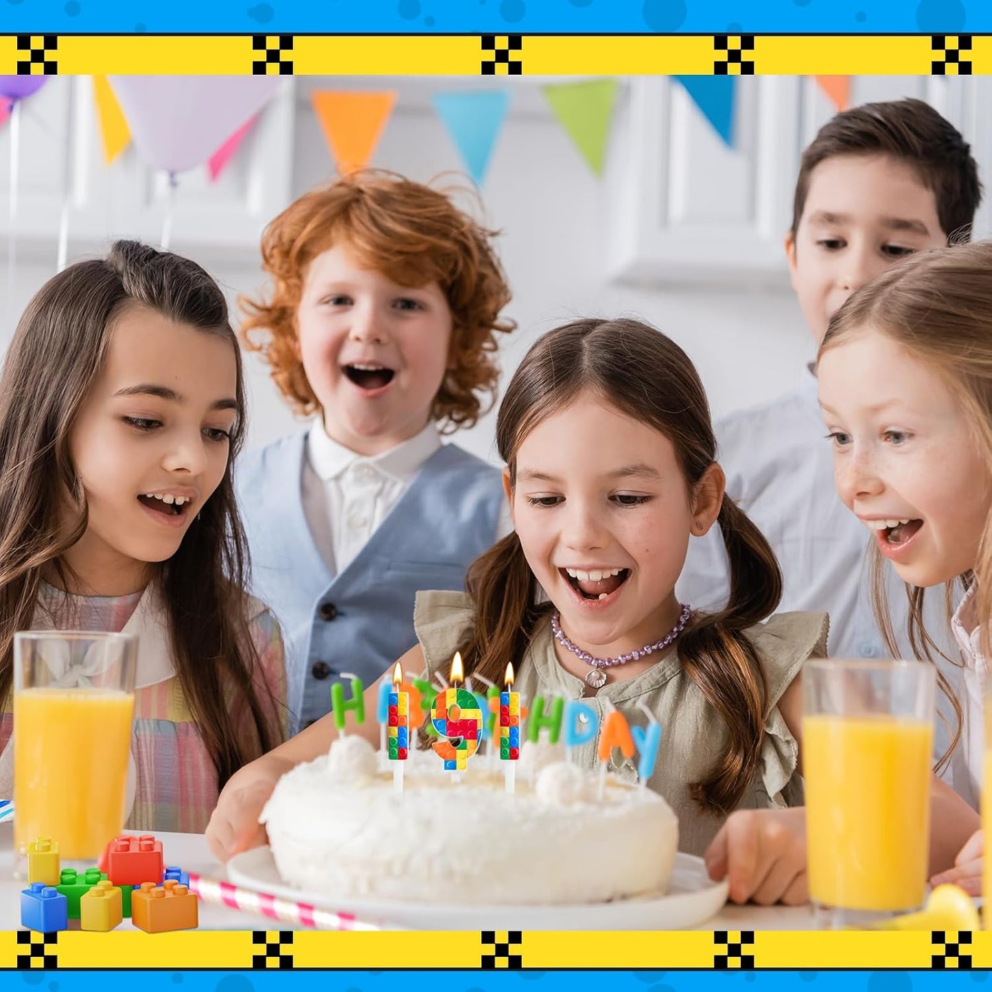 7 Pcs Building Block Themed Birthday Candles Set Building Blocks Number 9 Candle Cake Topper for Building Block Party Decoration Supplies (Number 9)