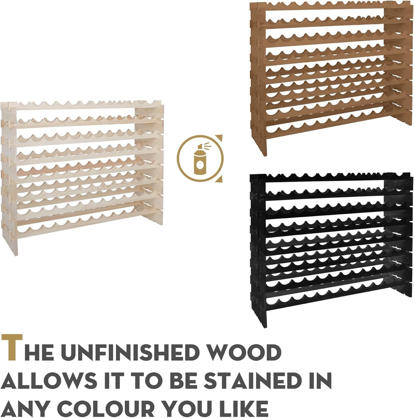 Smartxchoices 96 Bottles Stackable Modular Wine Rack, 8-Tier Wooden Wine Storage Rack Freestanding Wine Holder Display Shelves, Wobble-Free Shelves, Solid Wood