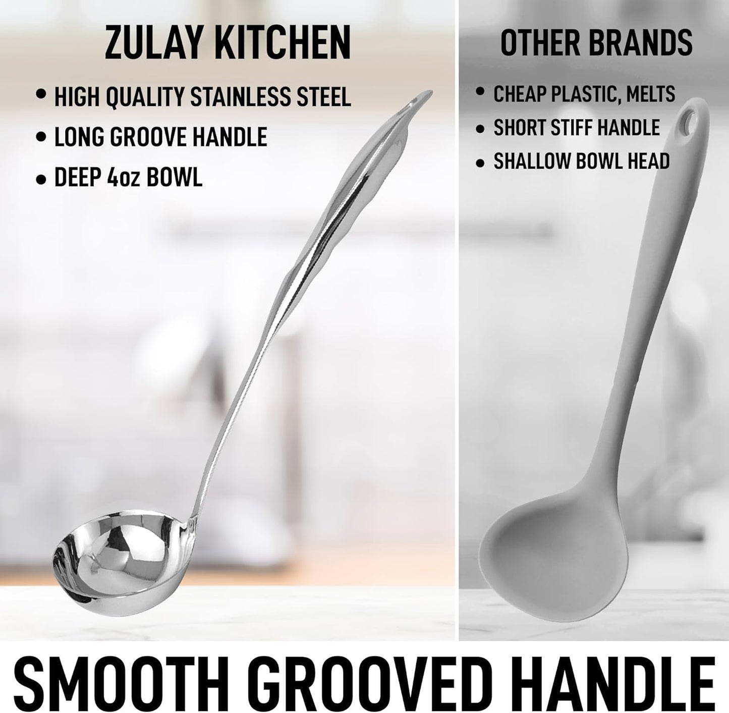 Zulay Kitchen Stainless Steel Cooking Utensil - Stainless Steel Kitchen Utensil, Durable Kitchen Gadgets, Metal Kitchen Accessories, Easy to Clean Kitchen Tools - 13 inch Soup Ladle