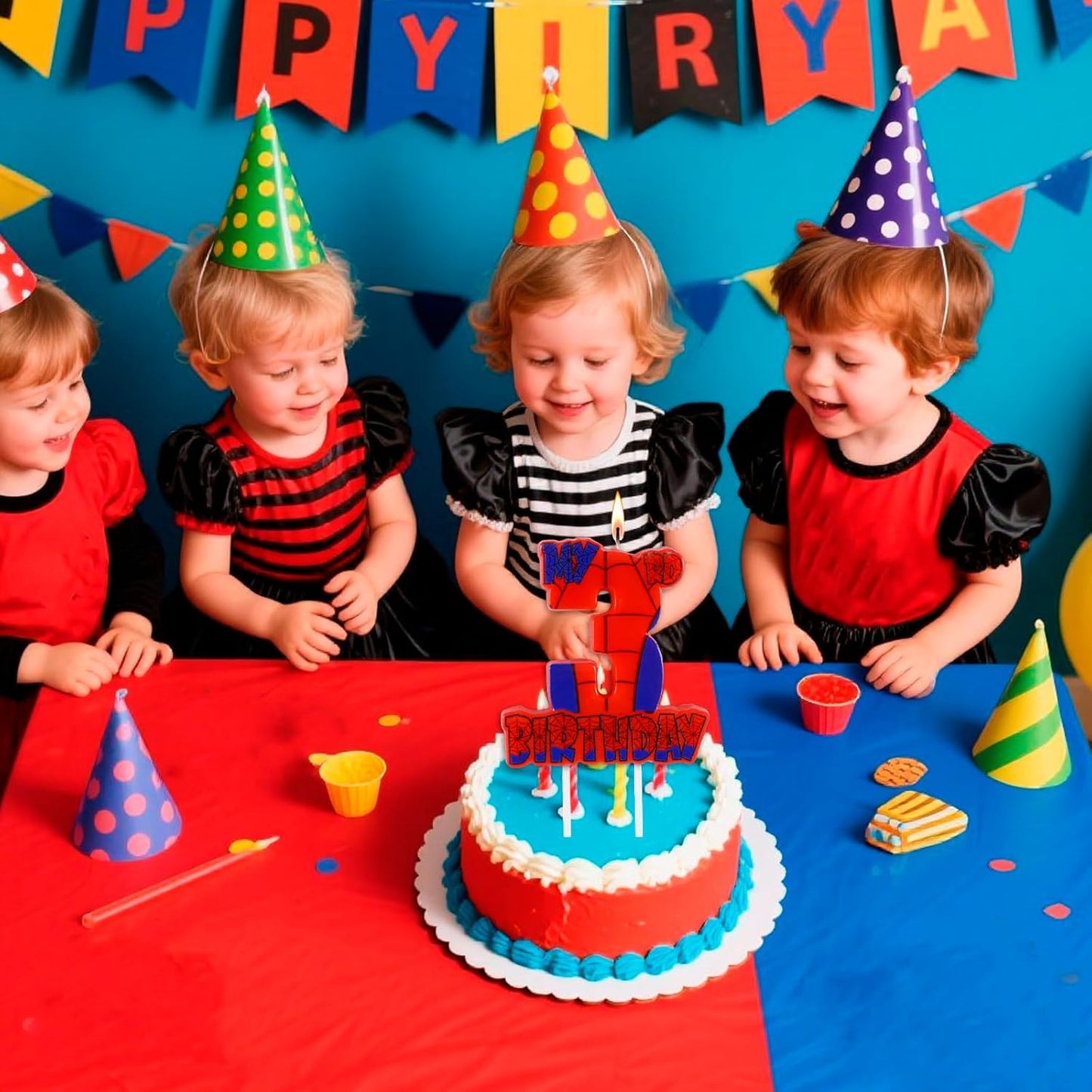 Spider Birthday Party Decorations, Number 3 Red Spider Web Happy Birthday Cake Candle for Boys Girls Spider Web 3rd Birthday Party Supplies (Spider Web 3rd Candle)