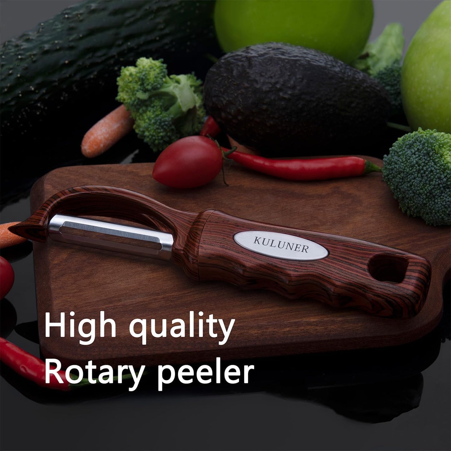 Kitchen potato vegetable peeler with stainless steel rotating blade, suitable for fruits and vegetables (Redwood grain)